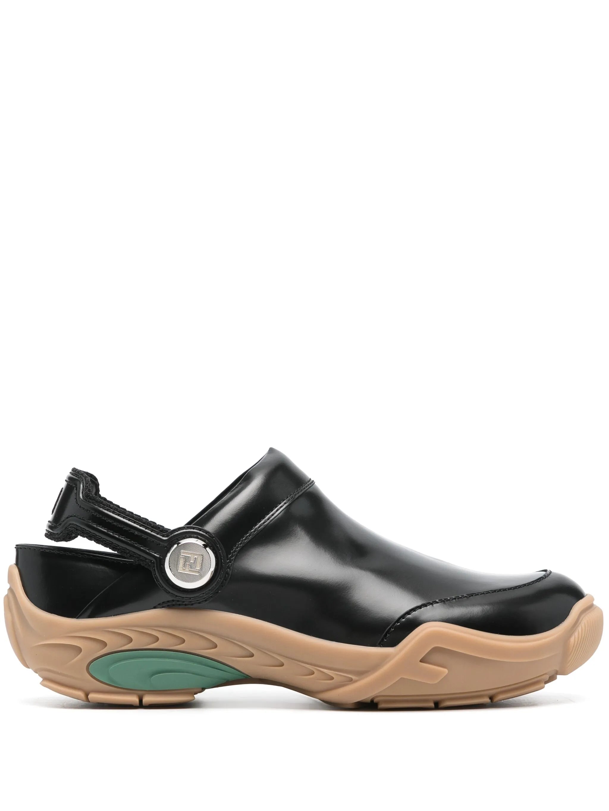 FF-embroidered leather clogs