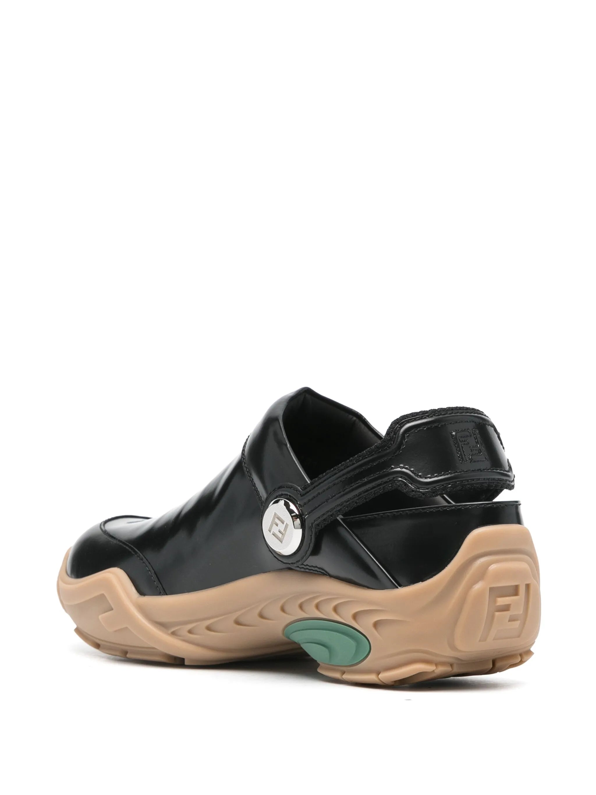 FF-embroidered leather clogs