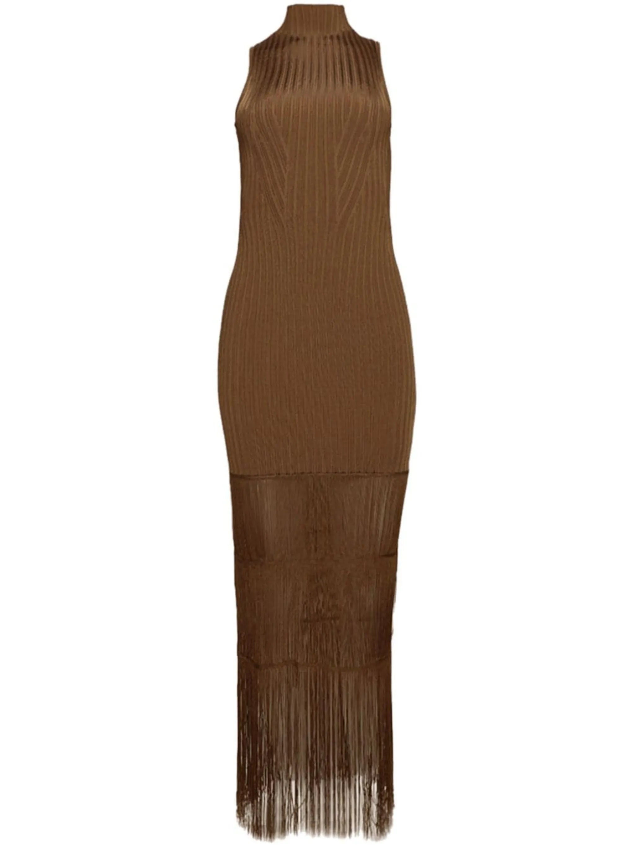 Zare fringed ribbed-knit maxi dress