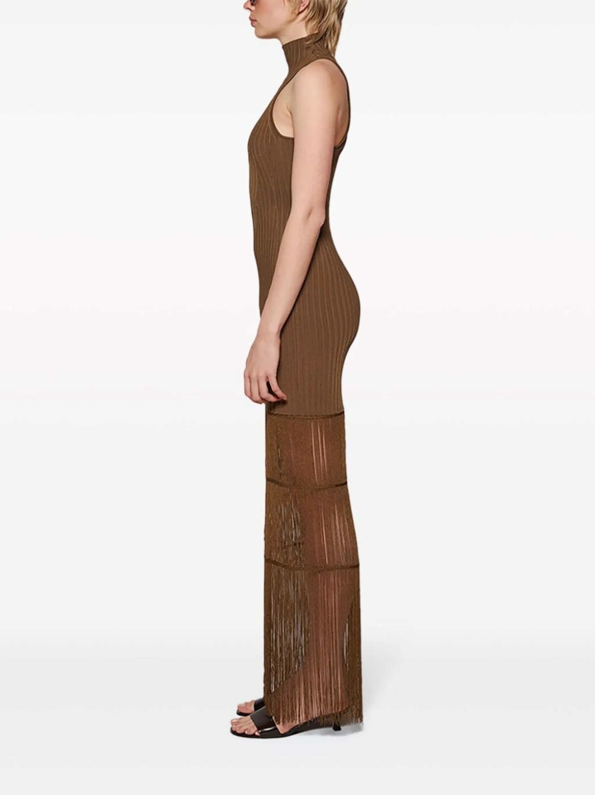 Zare fringed ribbed-knit maxi dress