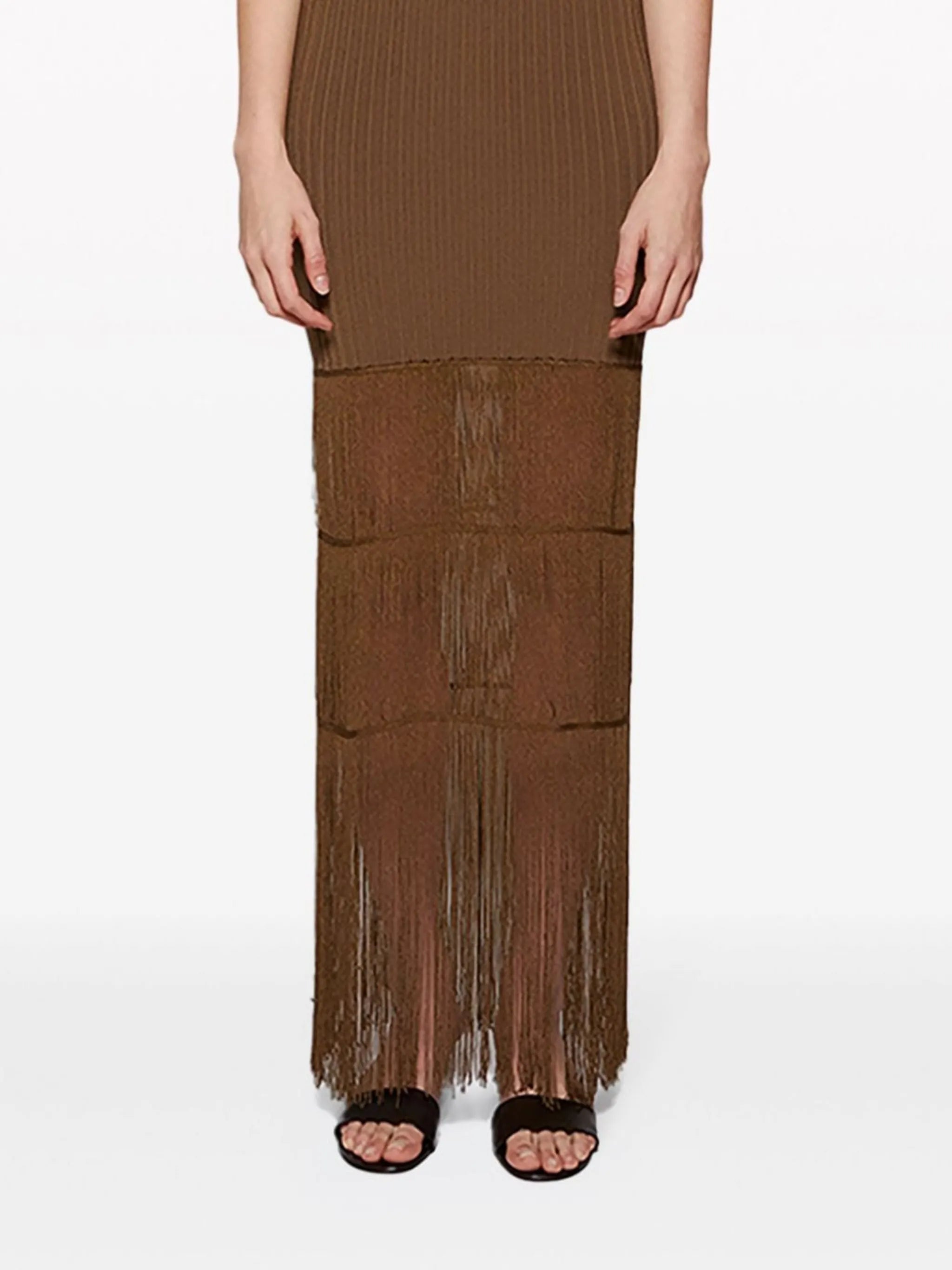 Zare fringed ribbed-knit maxi dress