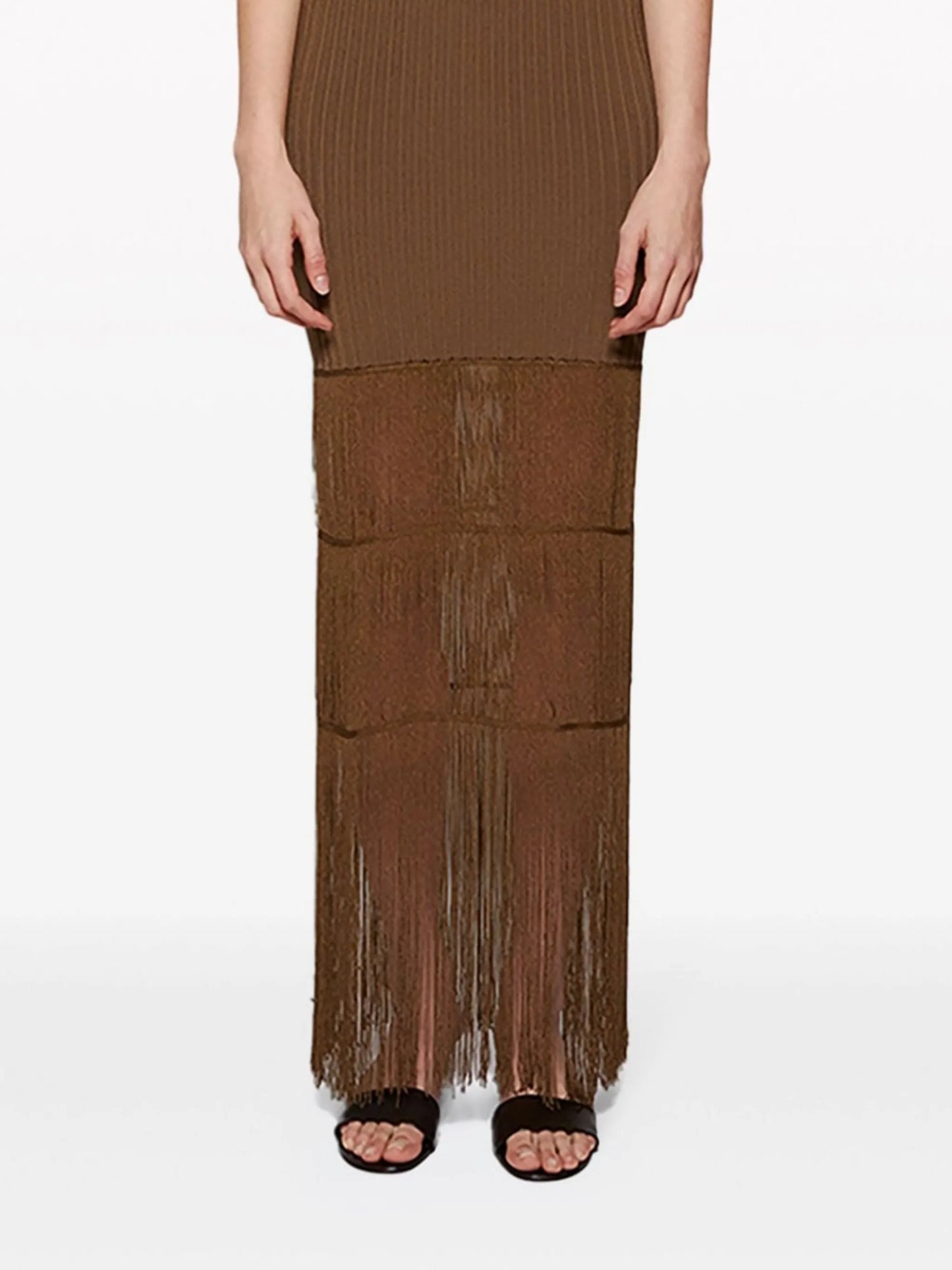 Zare fringed ribbed-knit maxi dress