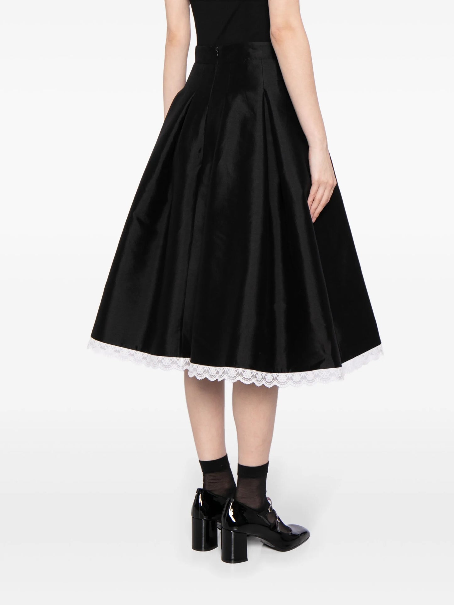 lace-trim A-line midi skirt