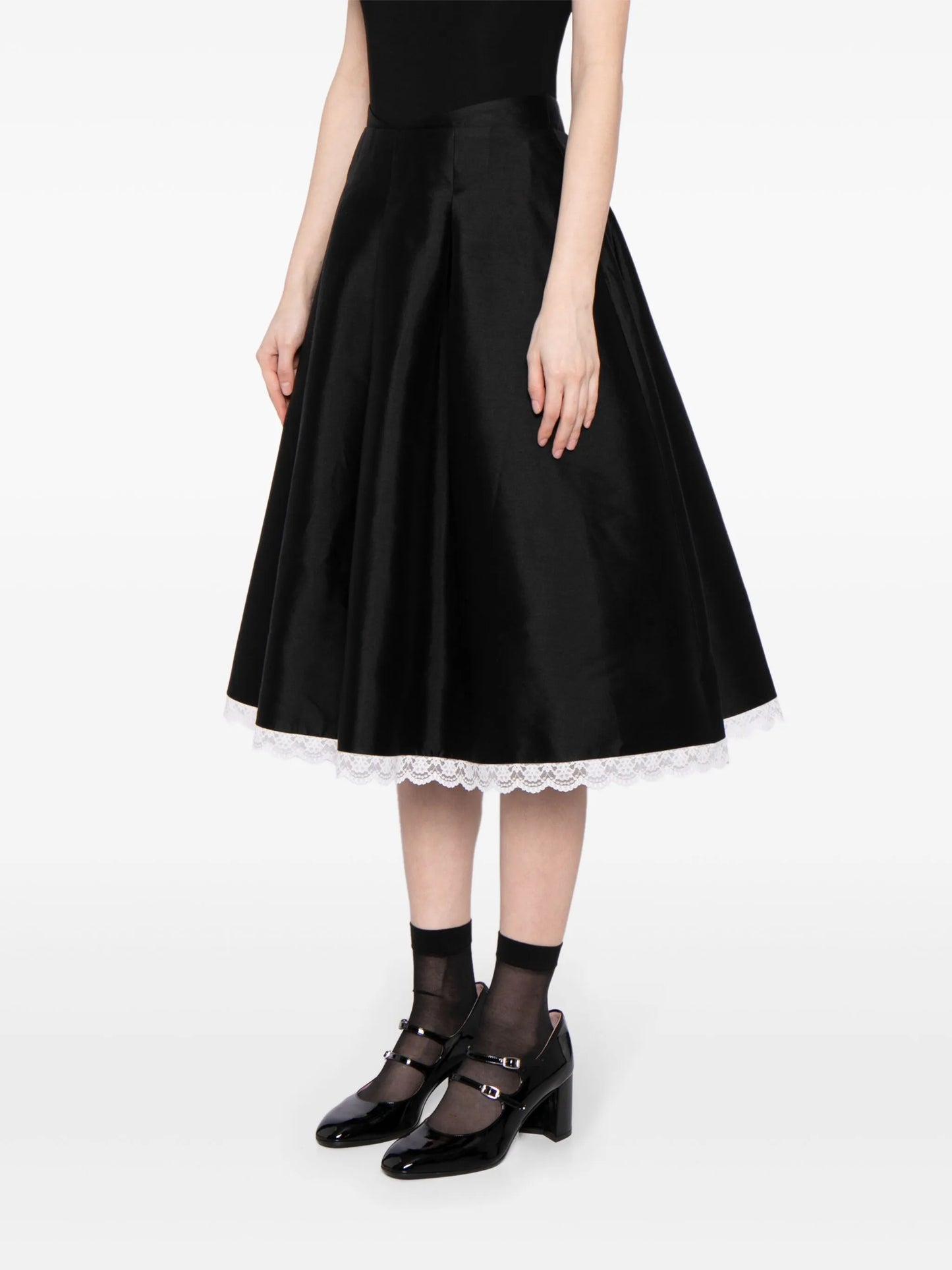 lace-trim A-line midi skirt