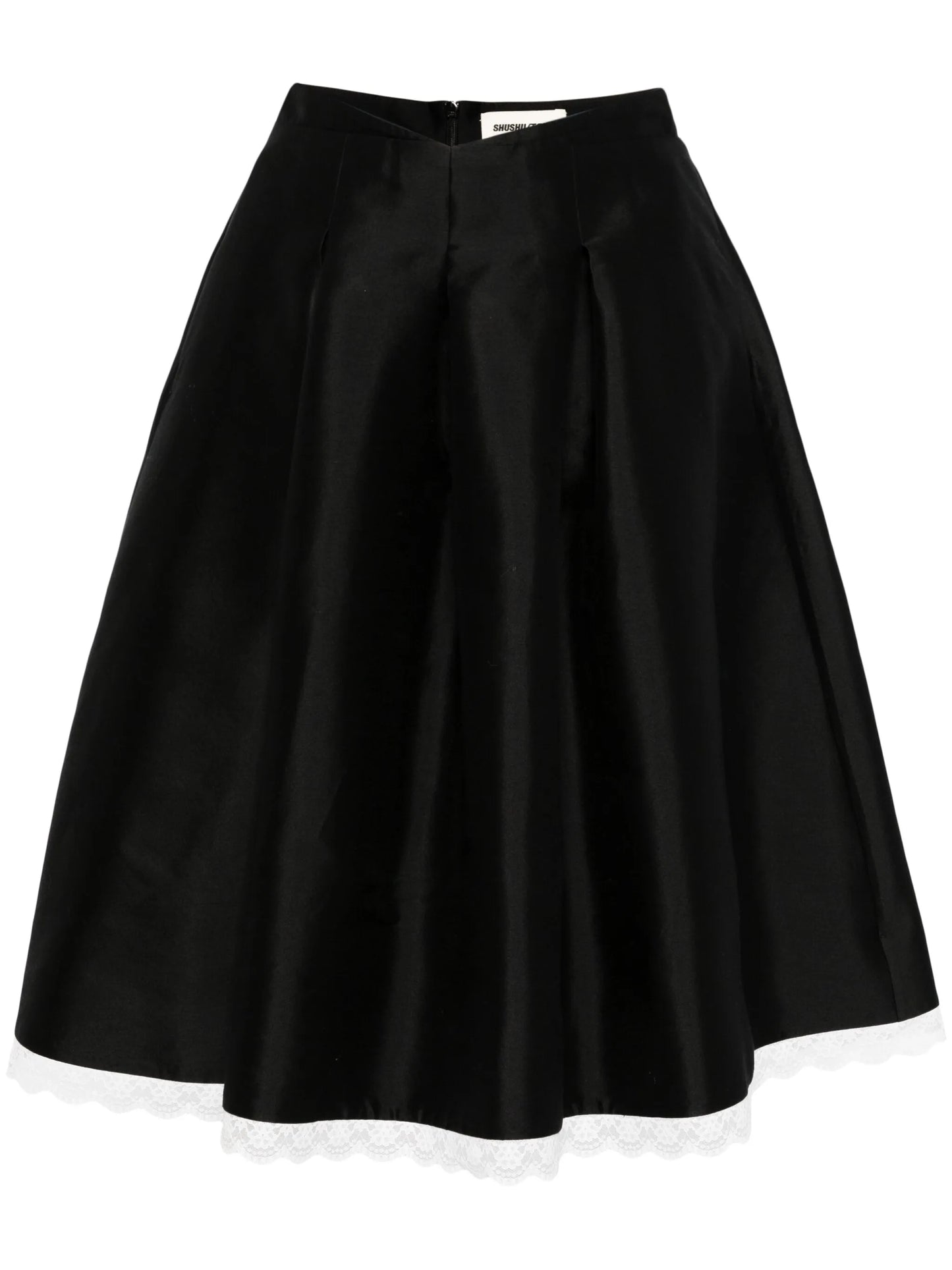 lace-trim A-line midi skirt