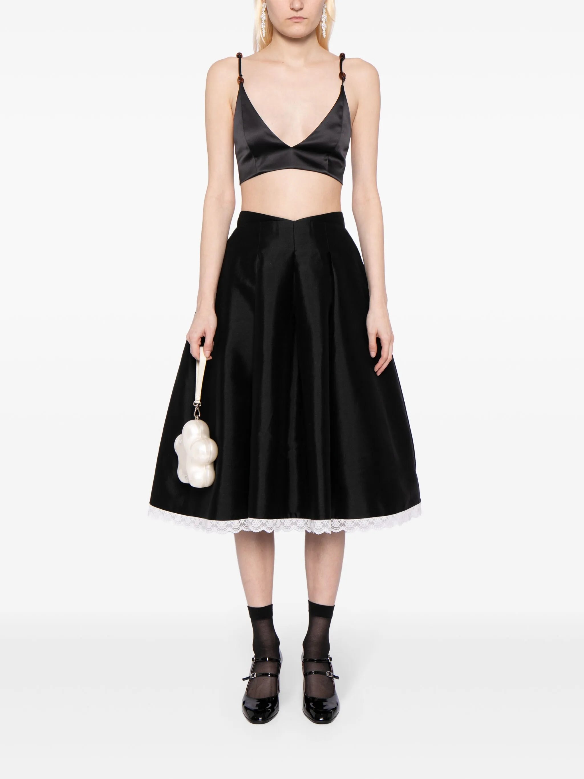 lace-trim A-line midi skirt