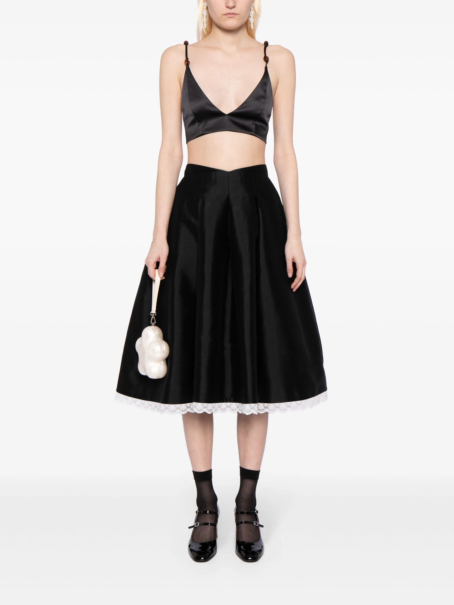 lace-trim A-line midi skirt