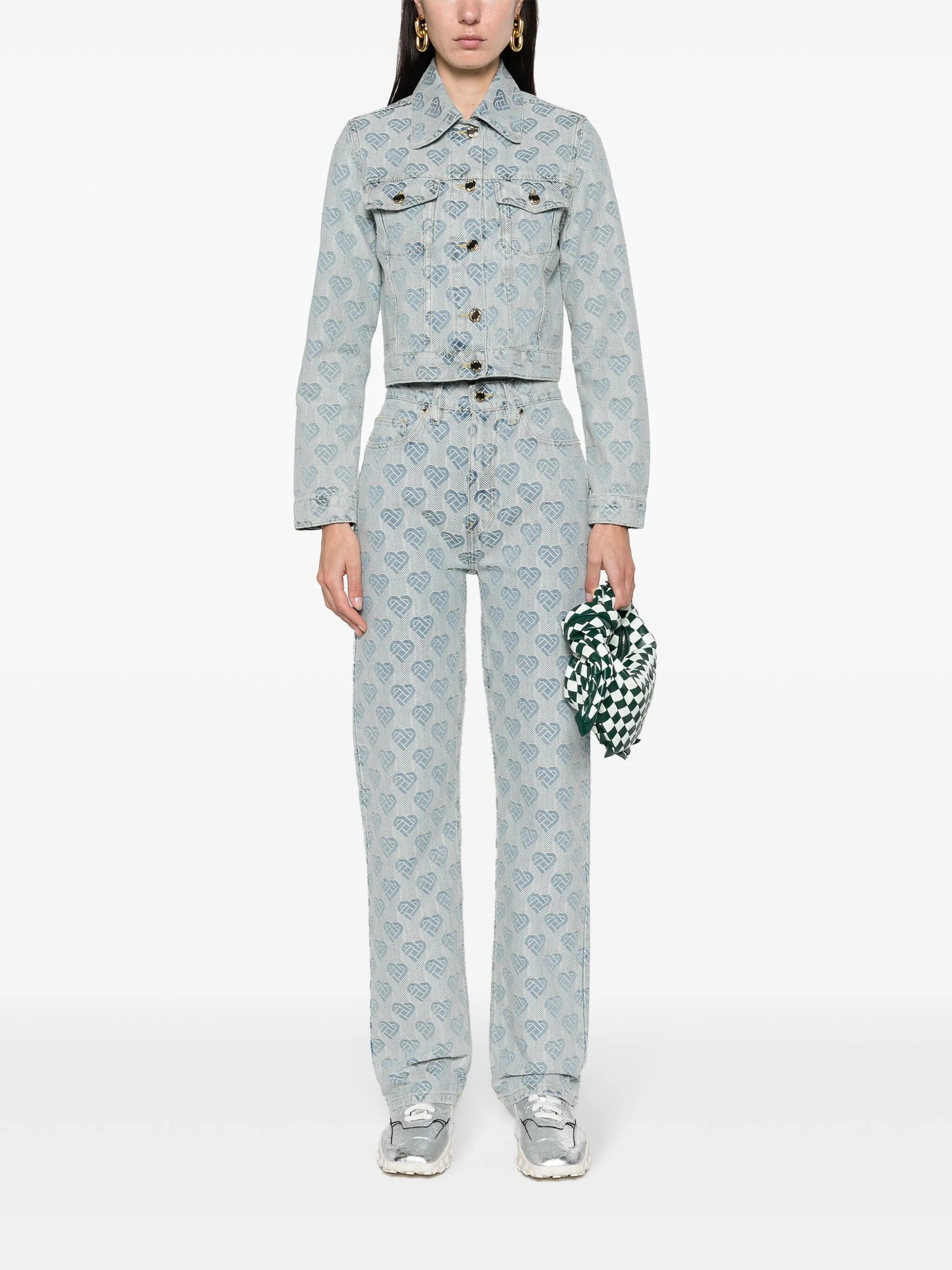 heart monogram-jacquard jeans