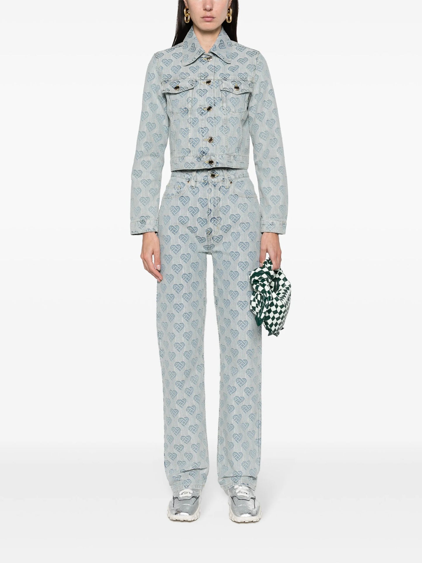 heart monogram-jacquard jeans