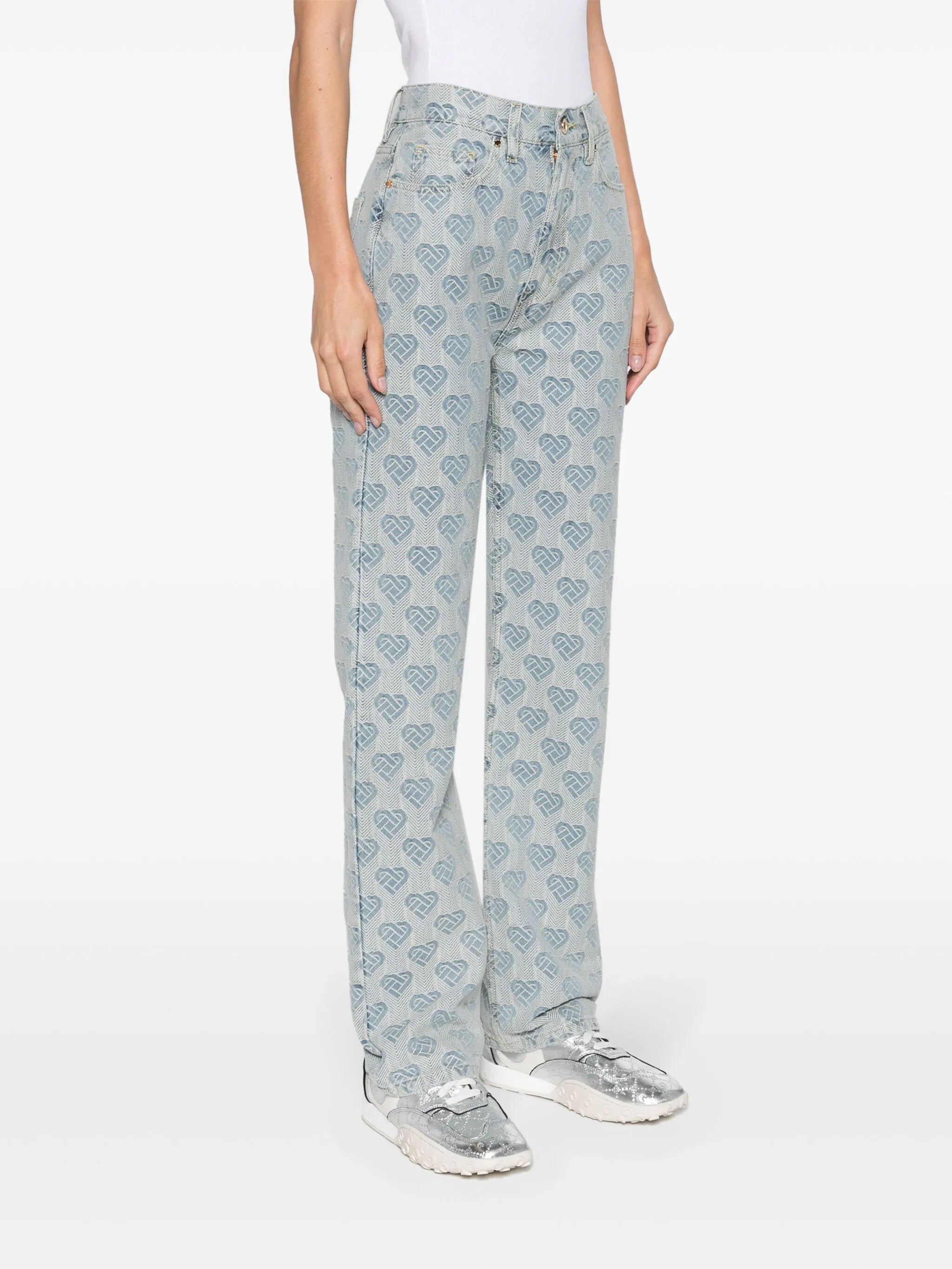 heart monogram-jacquard jeans