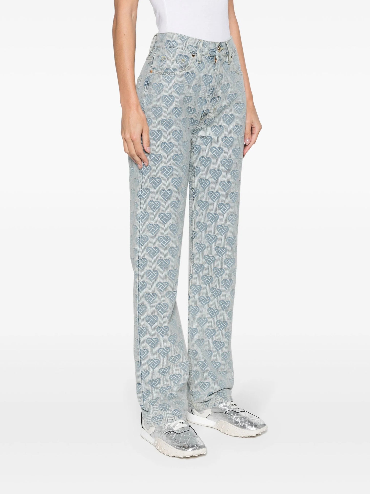 heart monogram-jacquard jeans