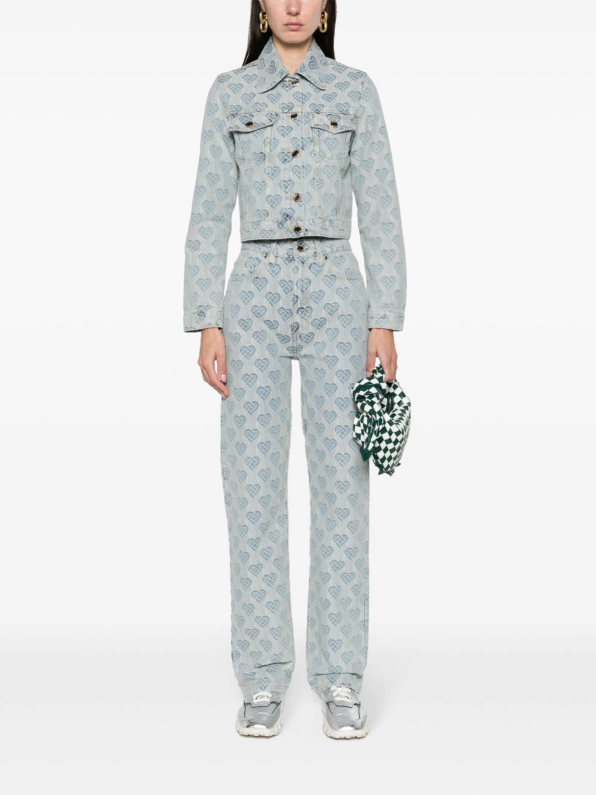 heart monogram-jacquard denim jacket