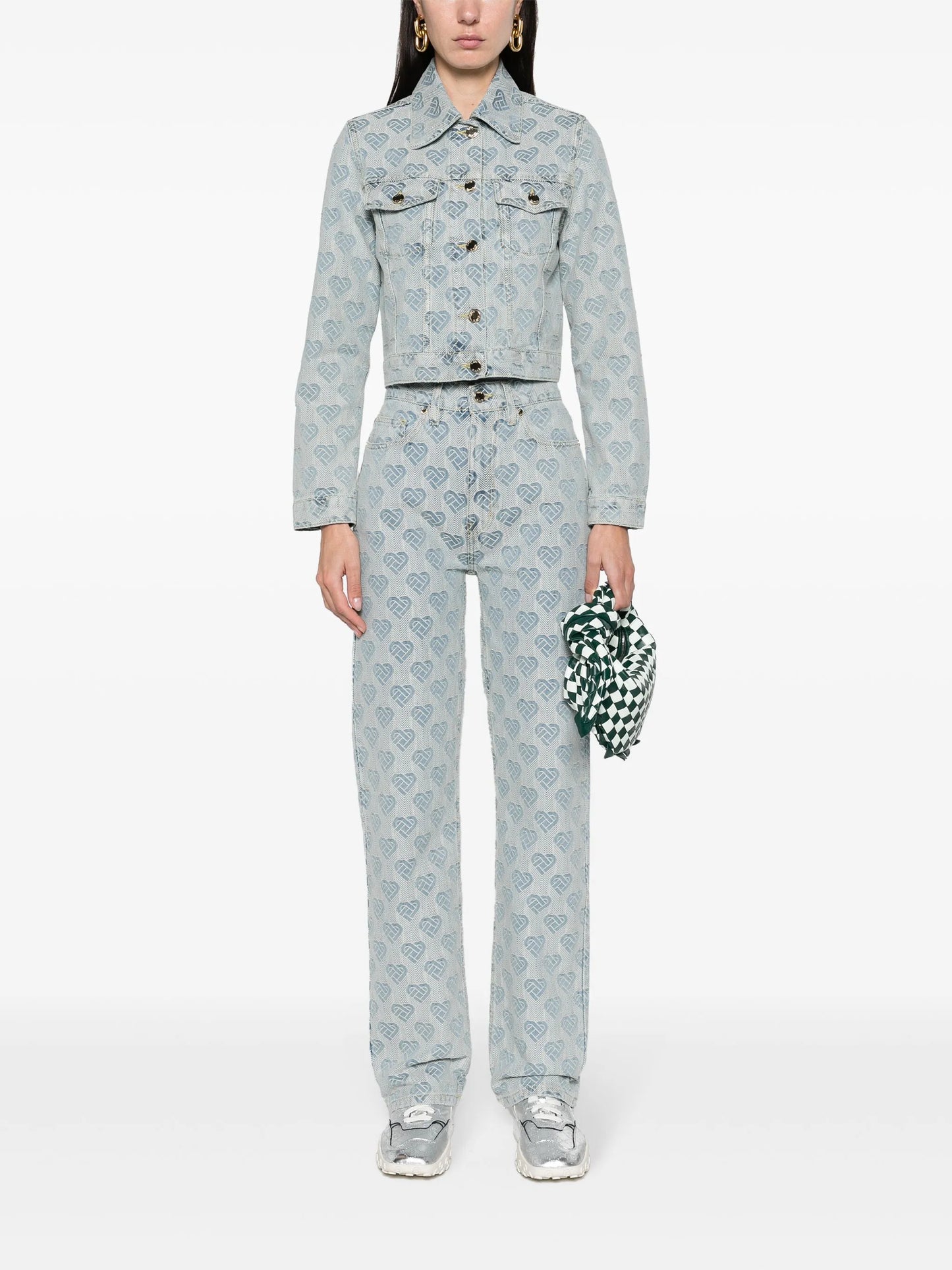 heart monogram-jacquard denim jacket