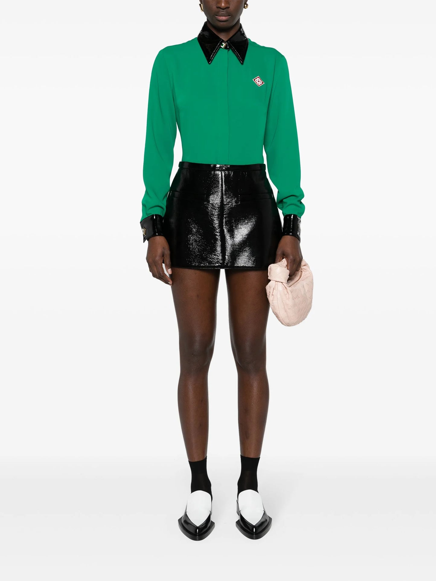 contrast-collar crepe shirt