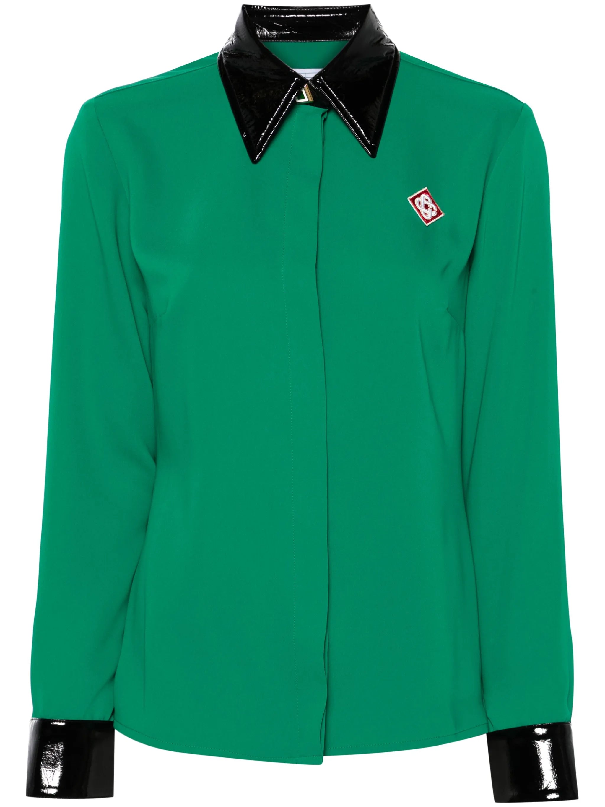contrast-collar crepe shirt