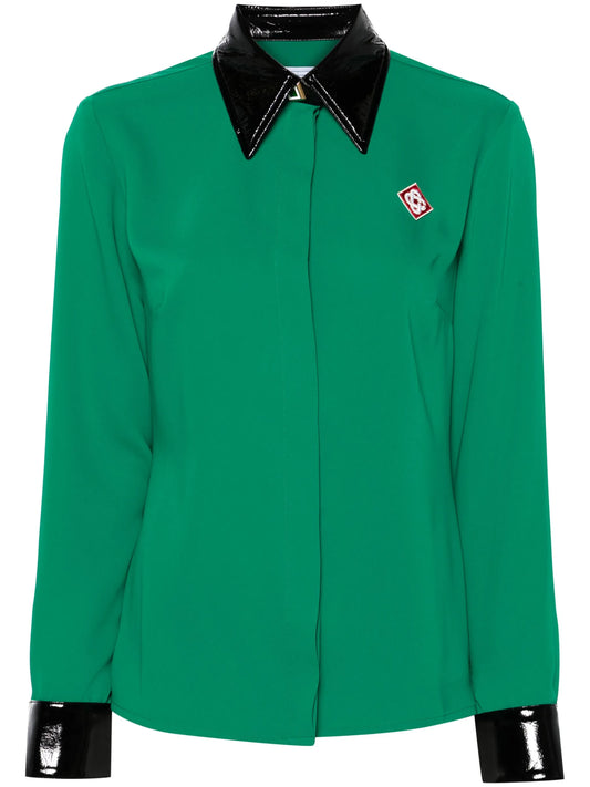 contrast-collar crepe shirt