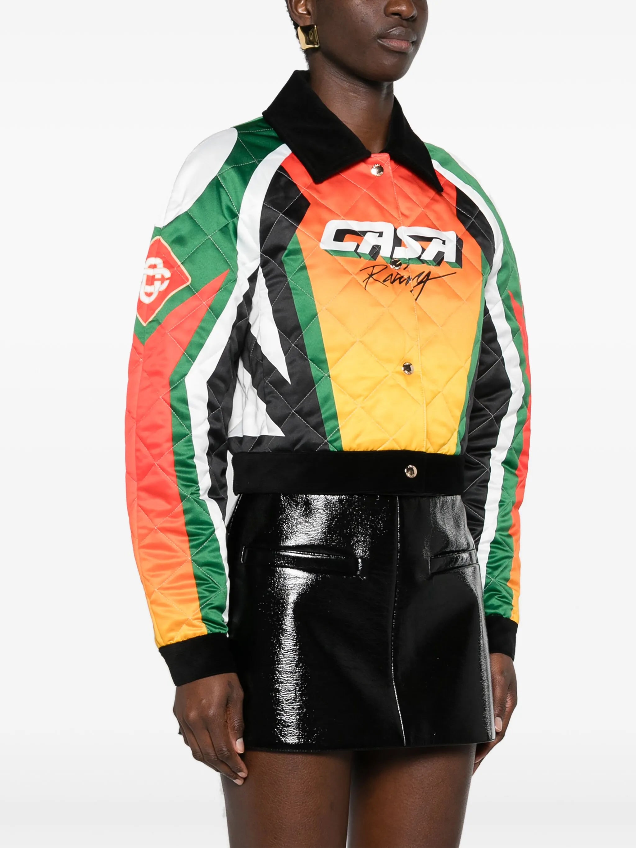 quilted satin cropped jacket