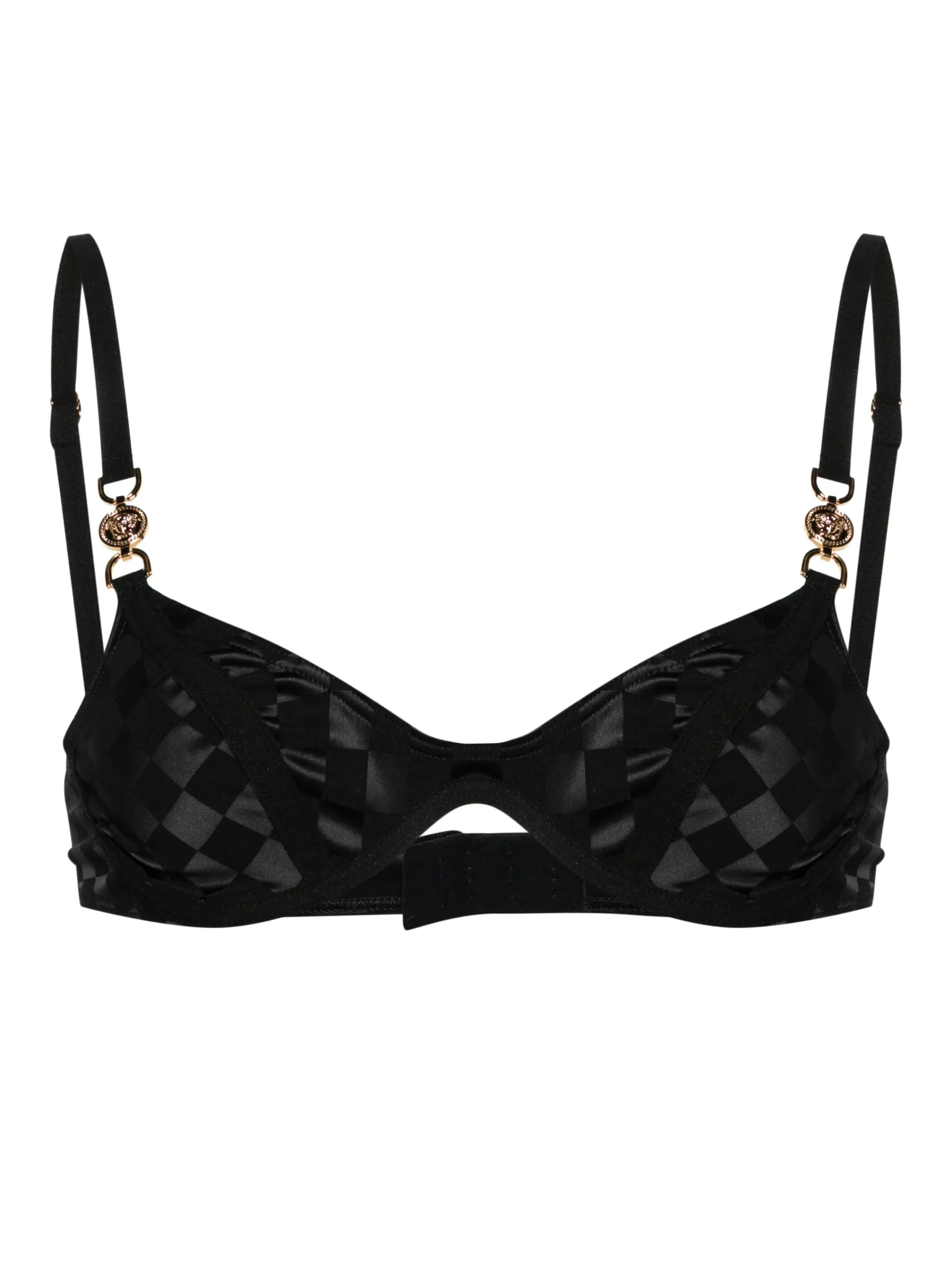 checkerboard-print underwire balconette bra