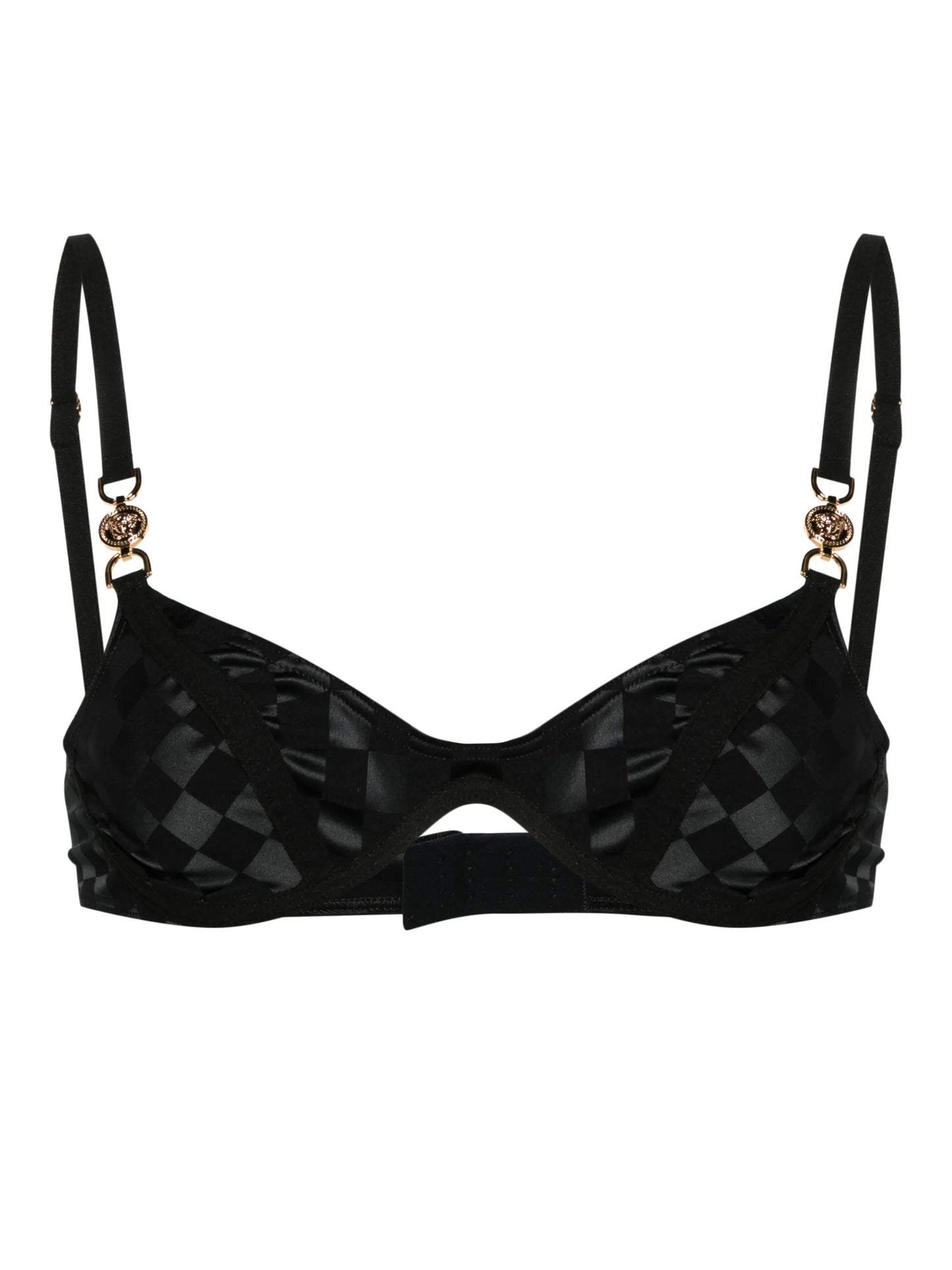 checkerboard-print underwire balconette bra