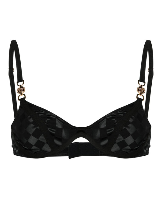 checkerboard-print underwire balconette bra