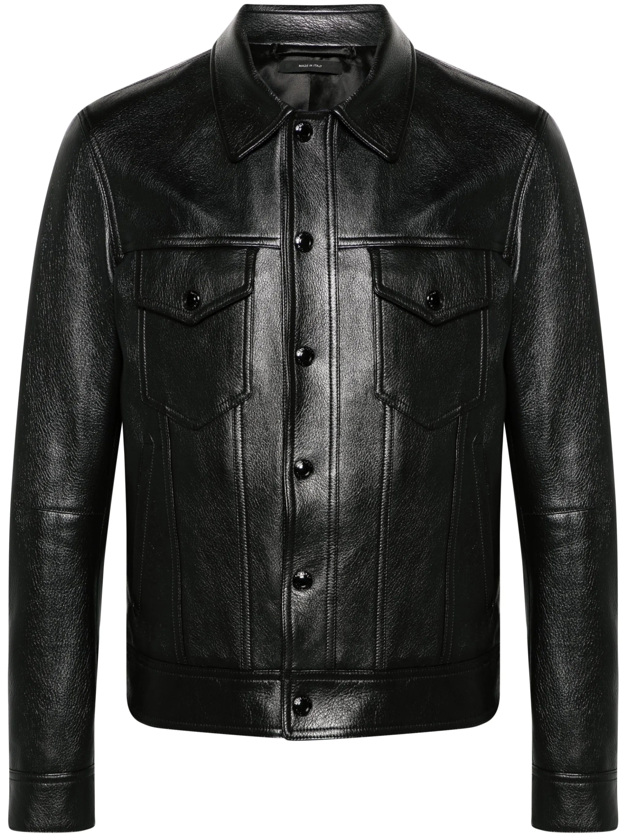 classic-collar leather jacket