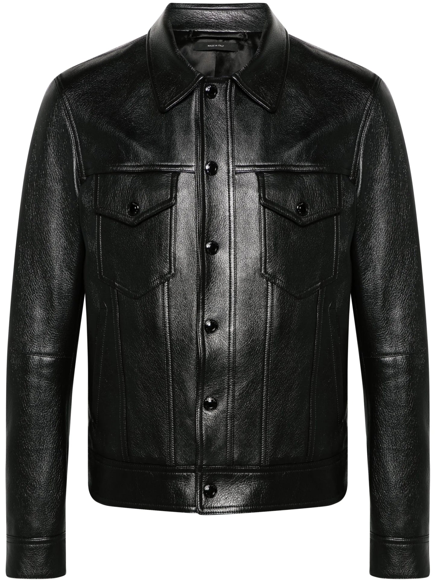 classic-collar leather jacket