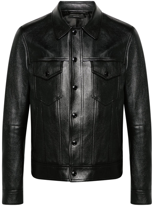 classic-collar leather jacket