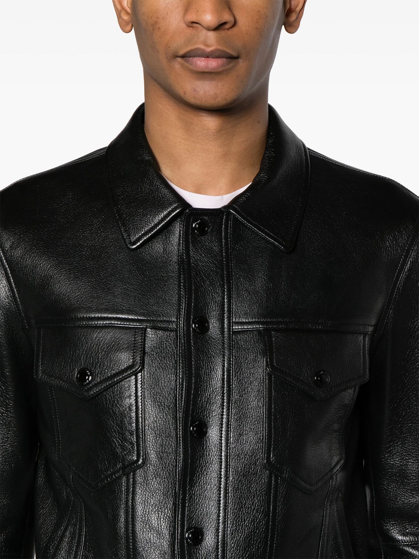 classic-collar leather jacket