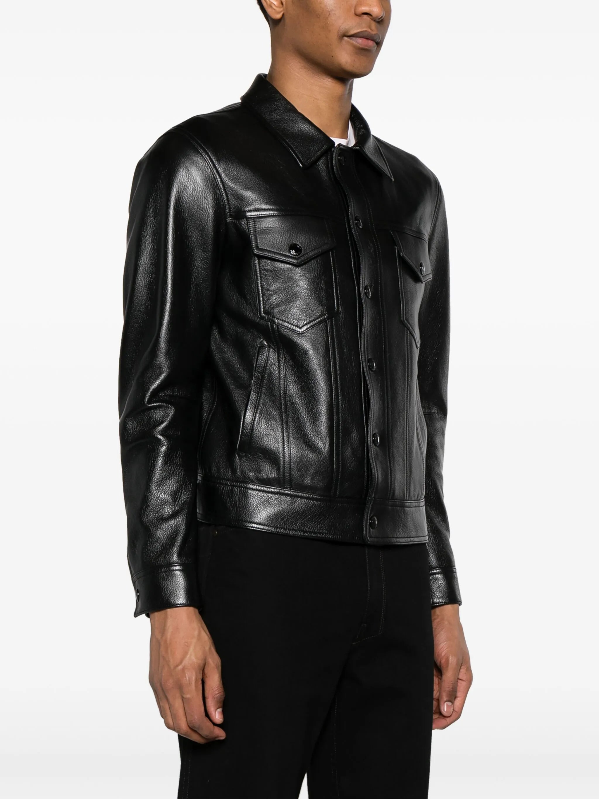 classic-collar leather jacket