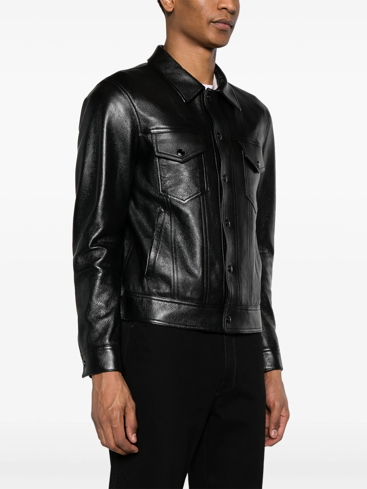 classic-collar leather jacket