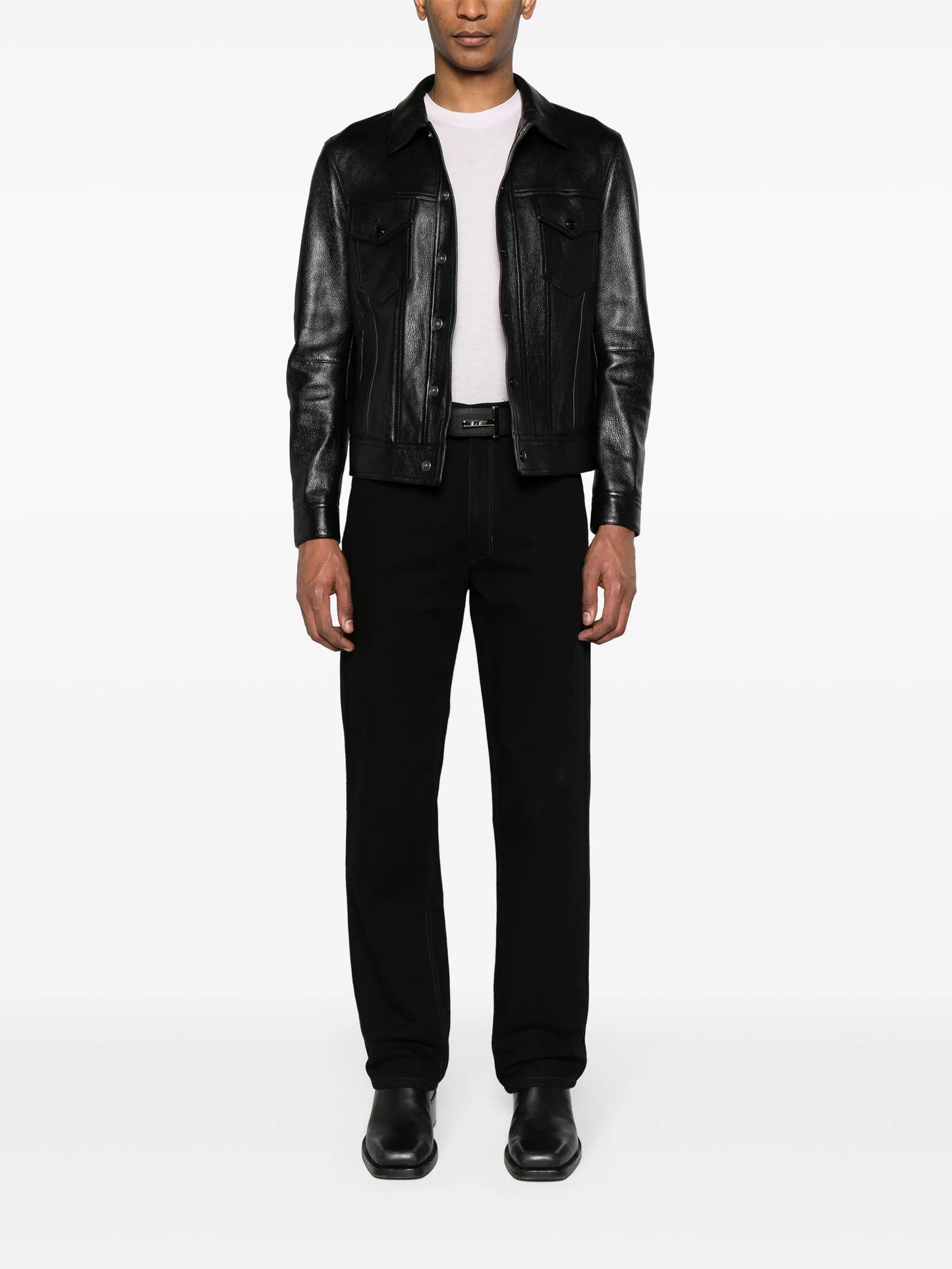 classic-collar leather jacket
