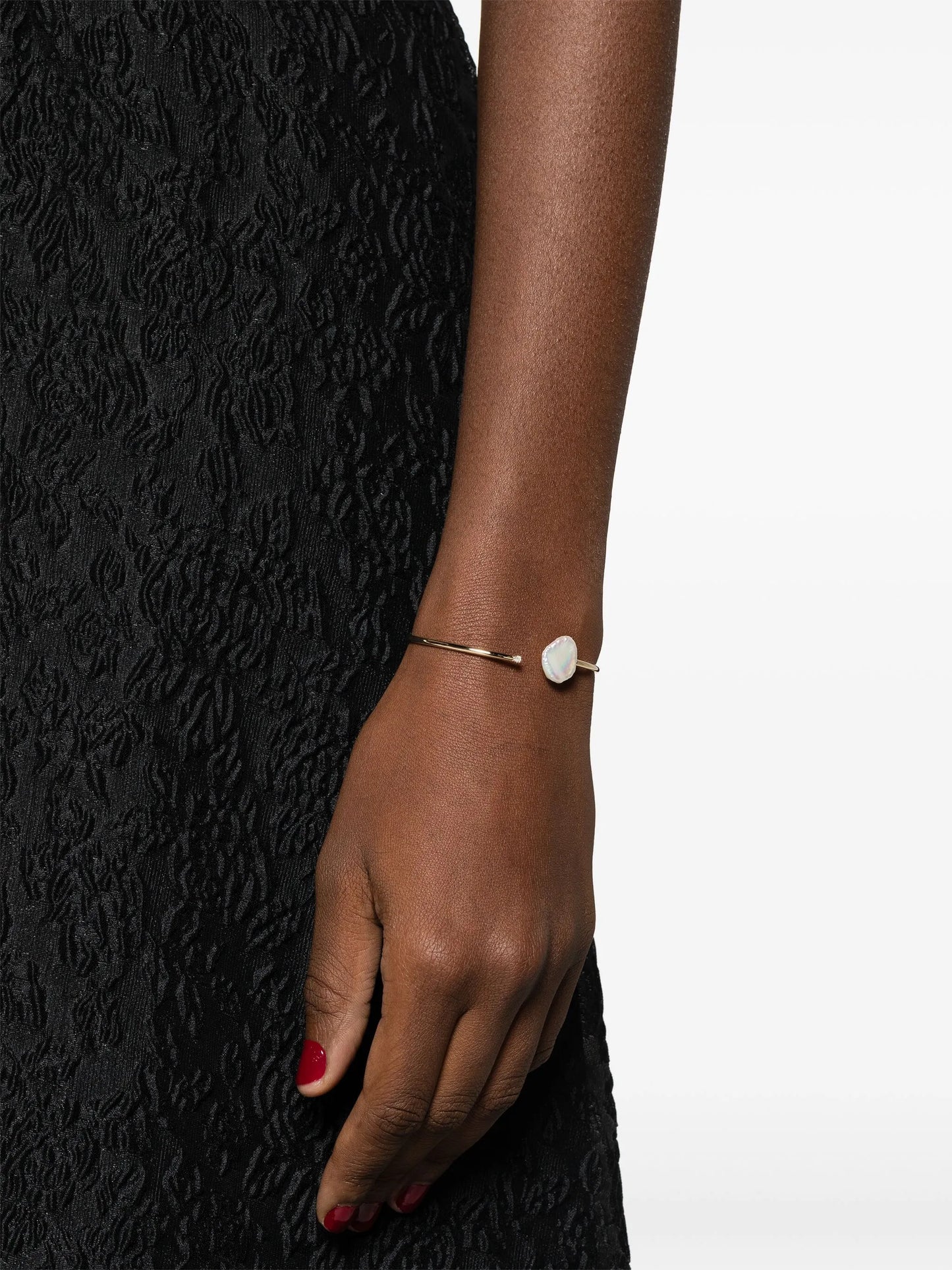 14kt yellow gold pearl and diamond open-cuff bracelet