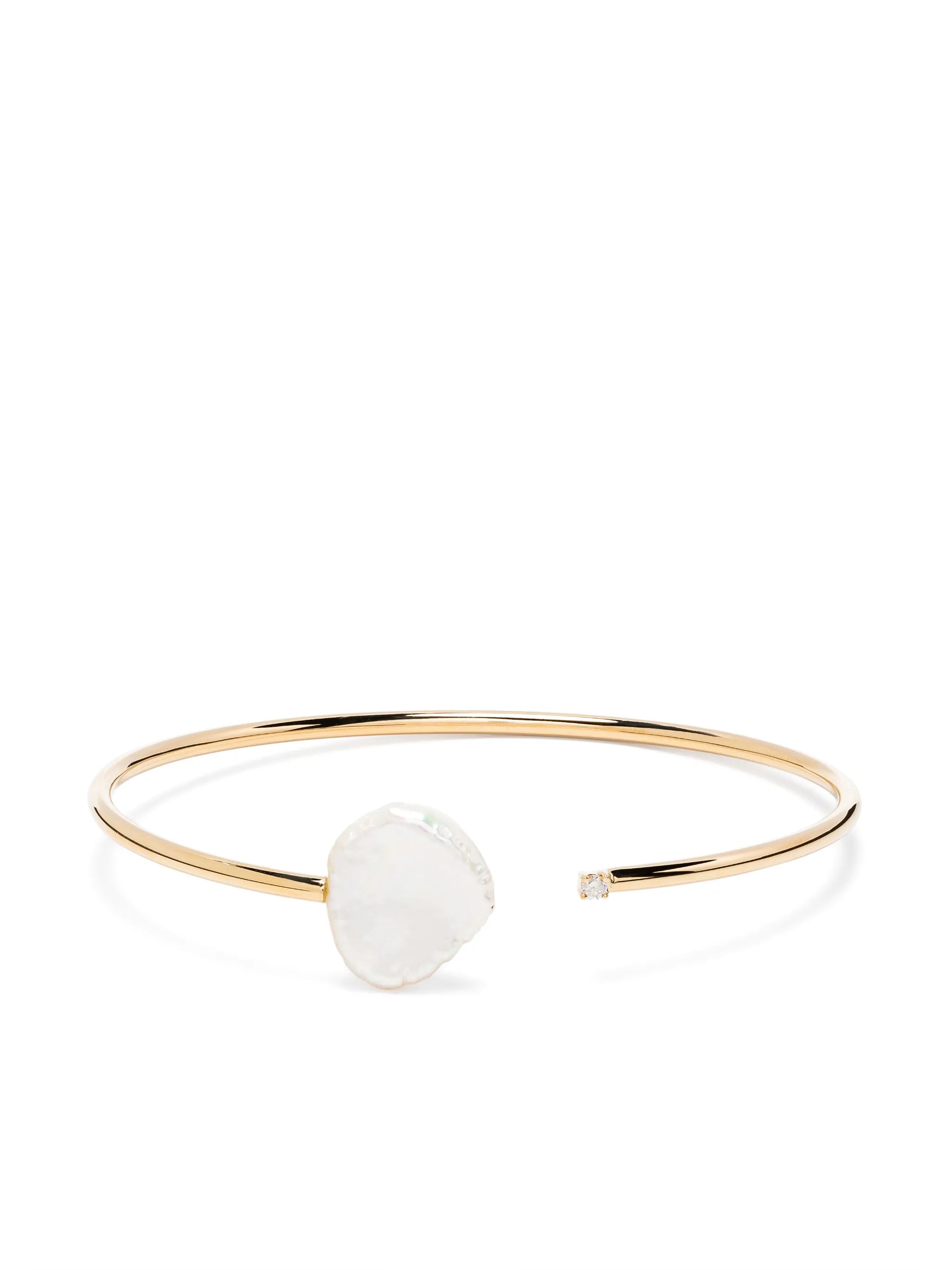 14kt yellow gold pearl and diamond open-cuff bracelet