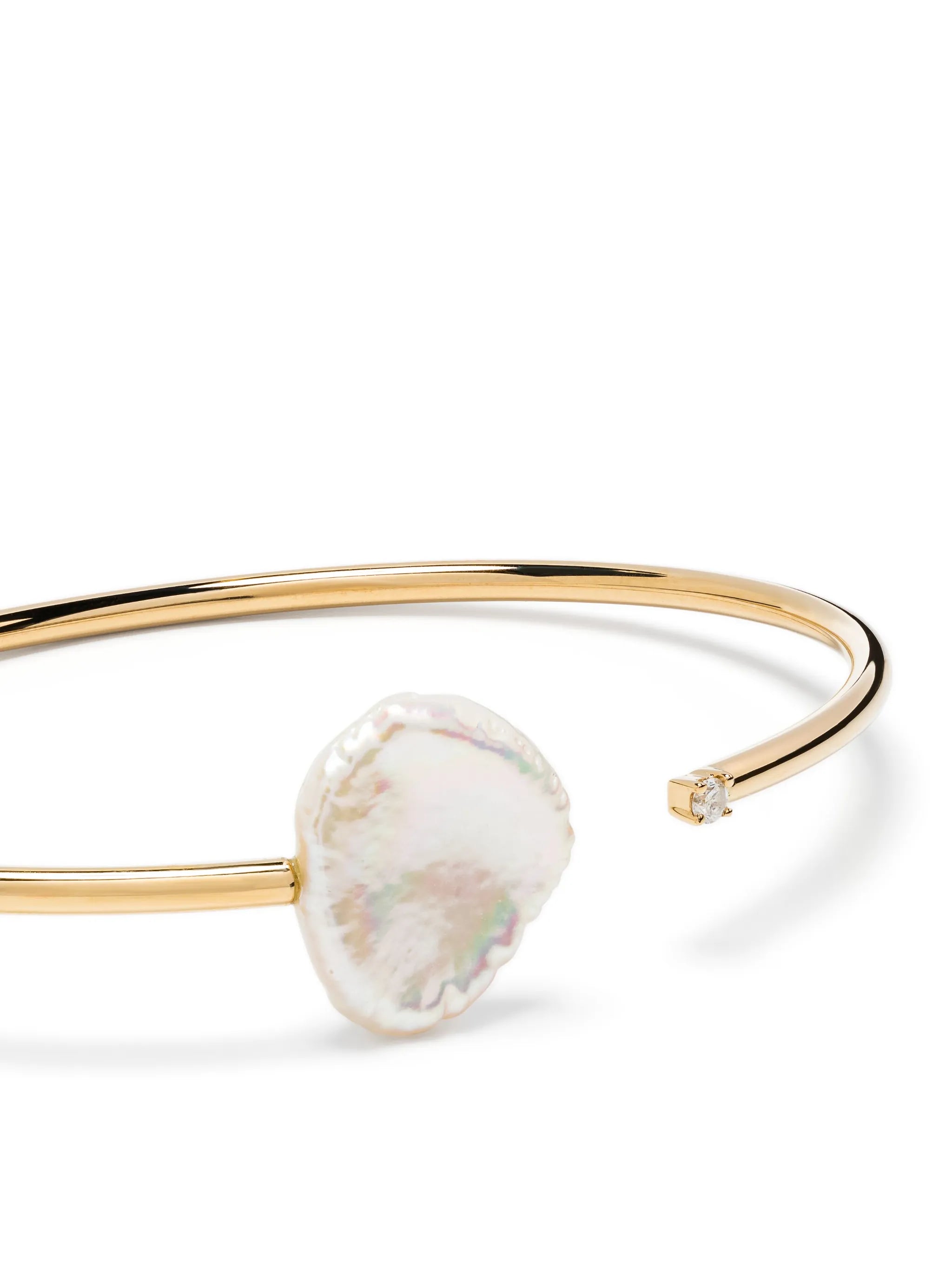 14kt yellow gold pearl and diamond open-cuff bracelet