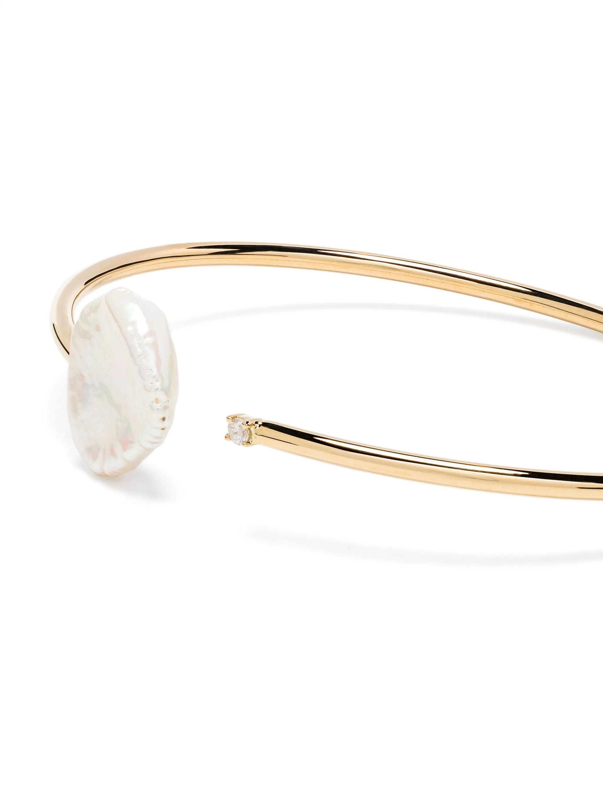 14kt yellow gold pearl and diamond open-cuff bracelet
