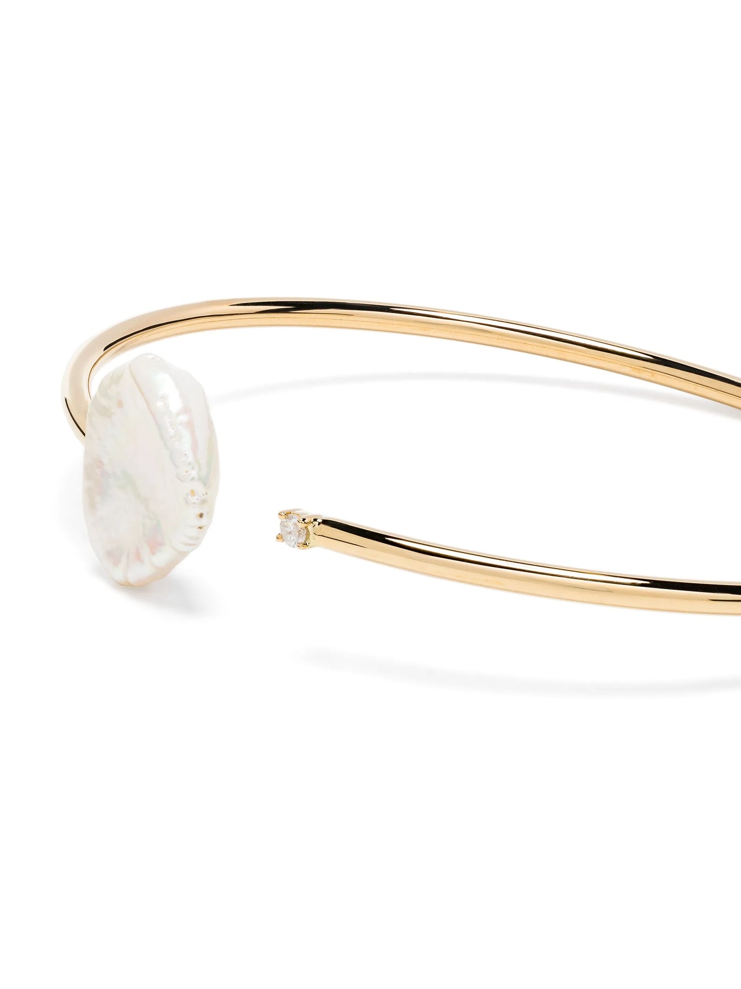 14kt yellow gold pearl and diamond open-cuff bracelet