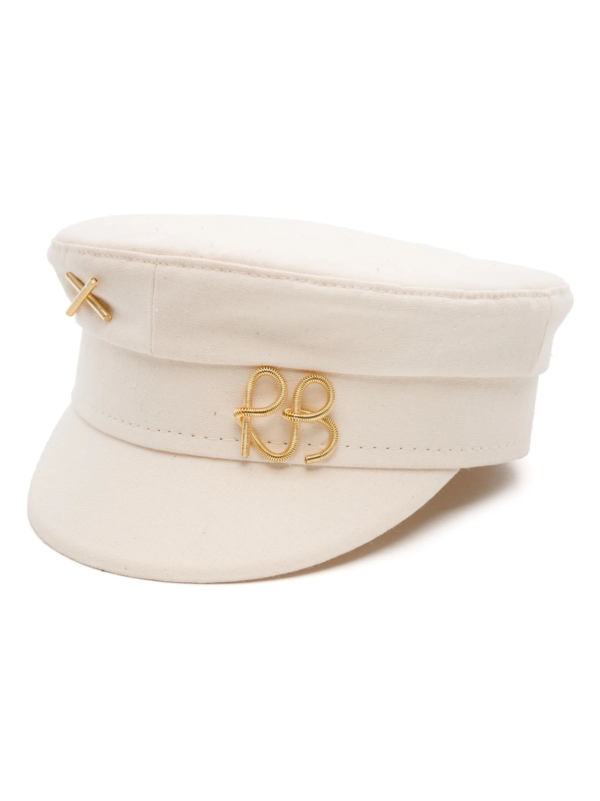 monogram-appliqué cotton bakerboy cap