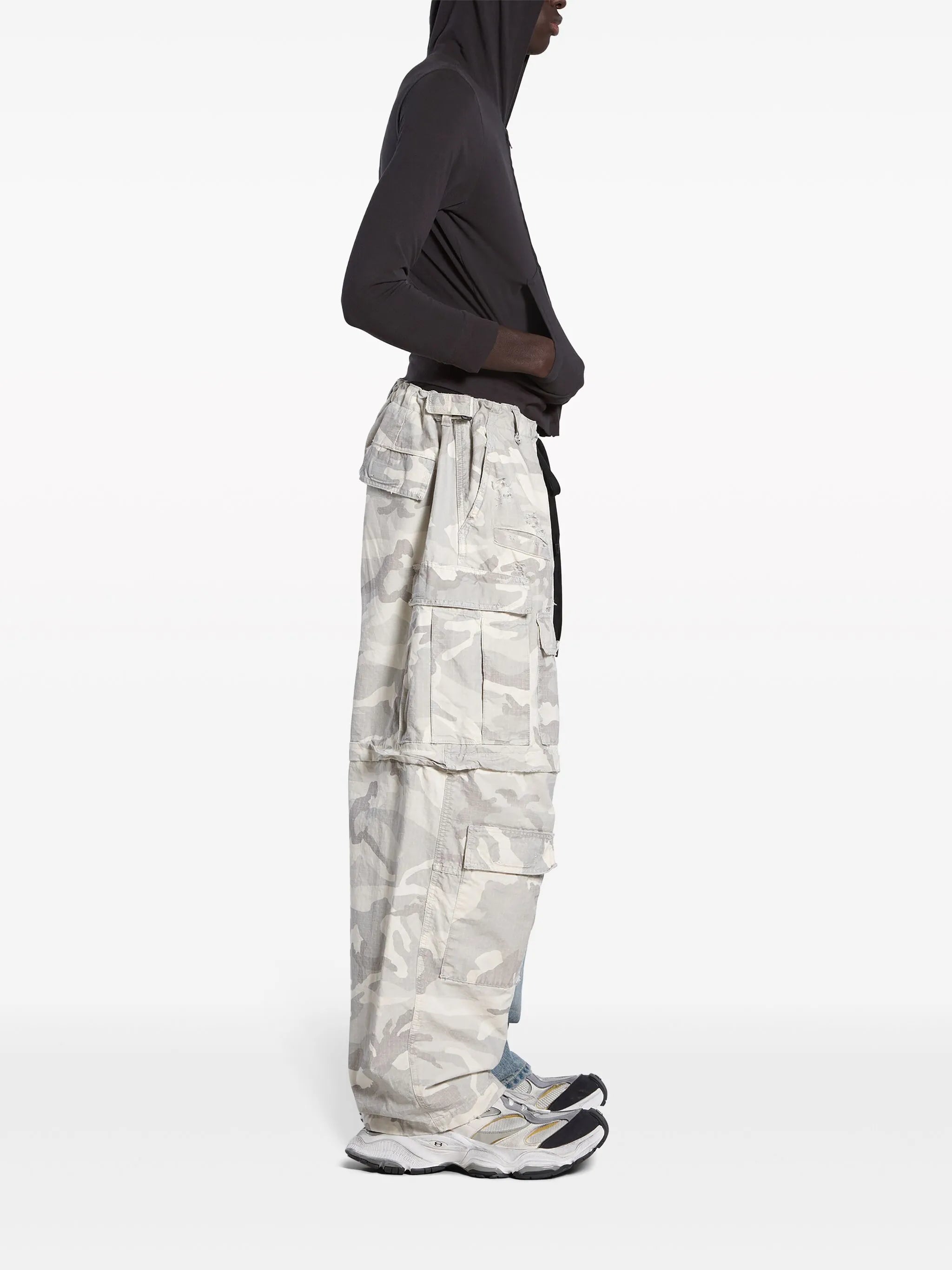 Grayscale Camo denim hybrid wide-leg trousers