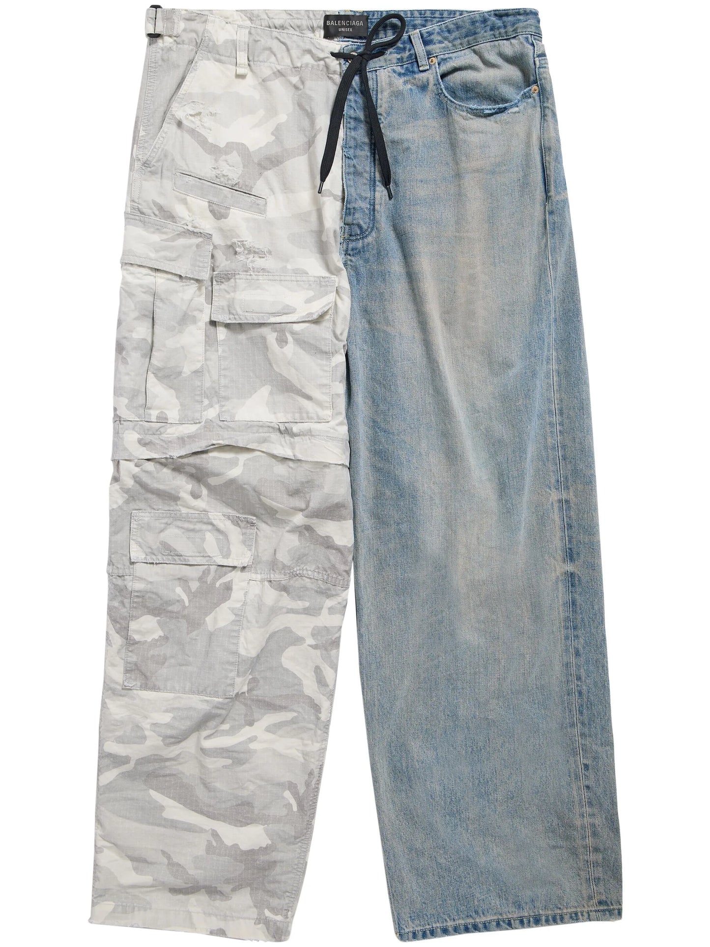 Grayscale Camo denim hybrid wide-leg trousers