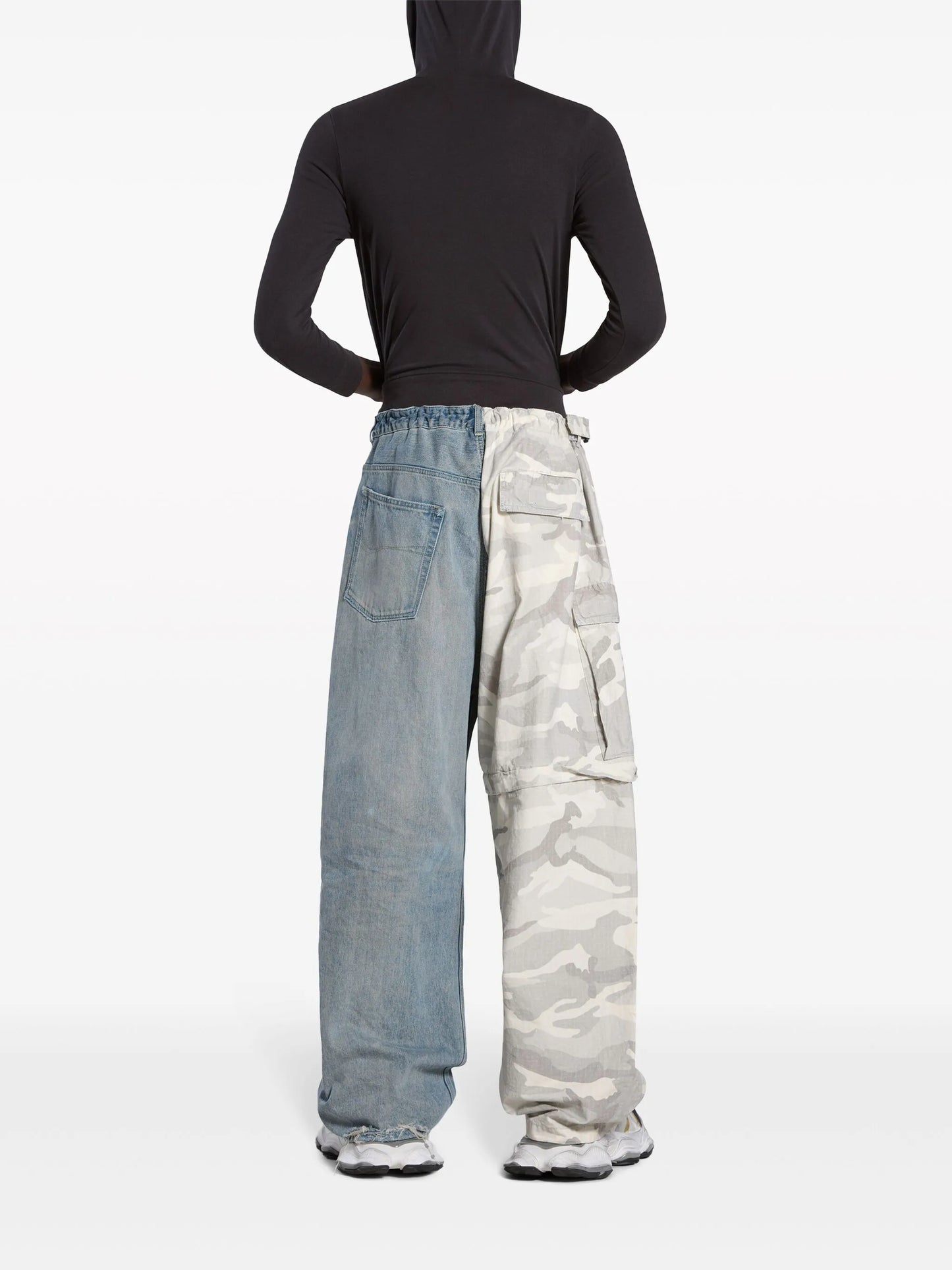 Grayscale Camo denim hybrid wide-leg trousers