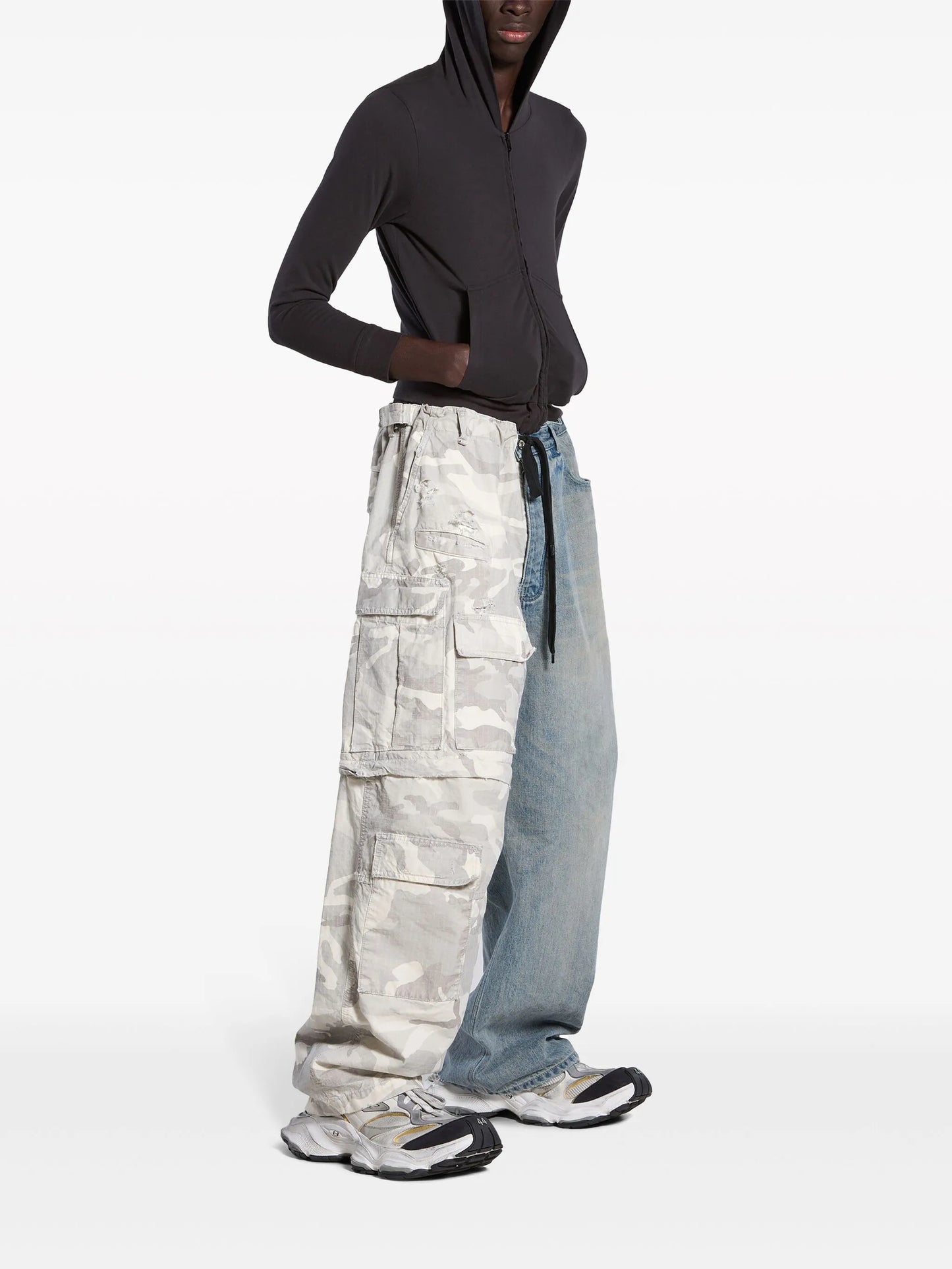 Grayscale Camo denim hybrid wide-leg trousers