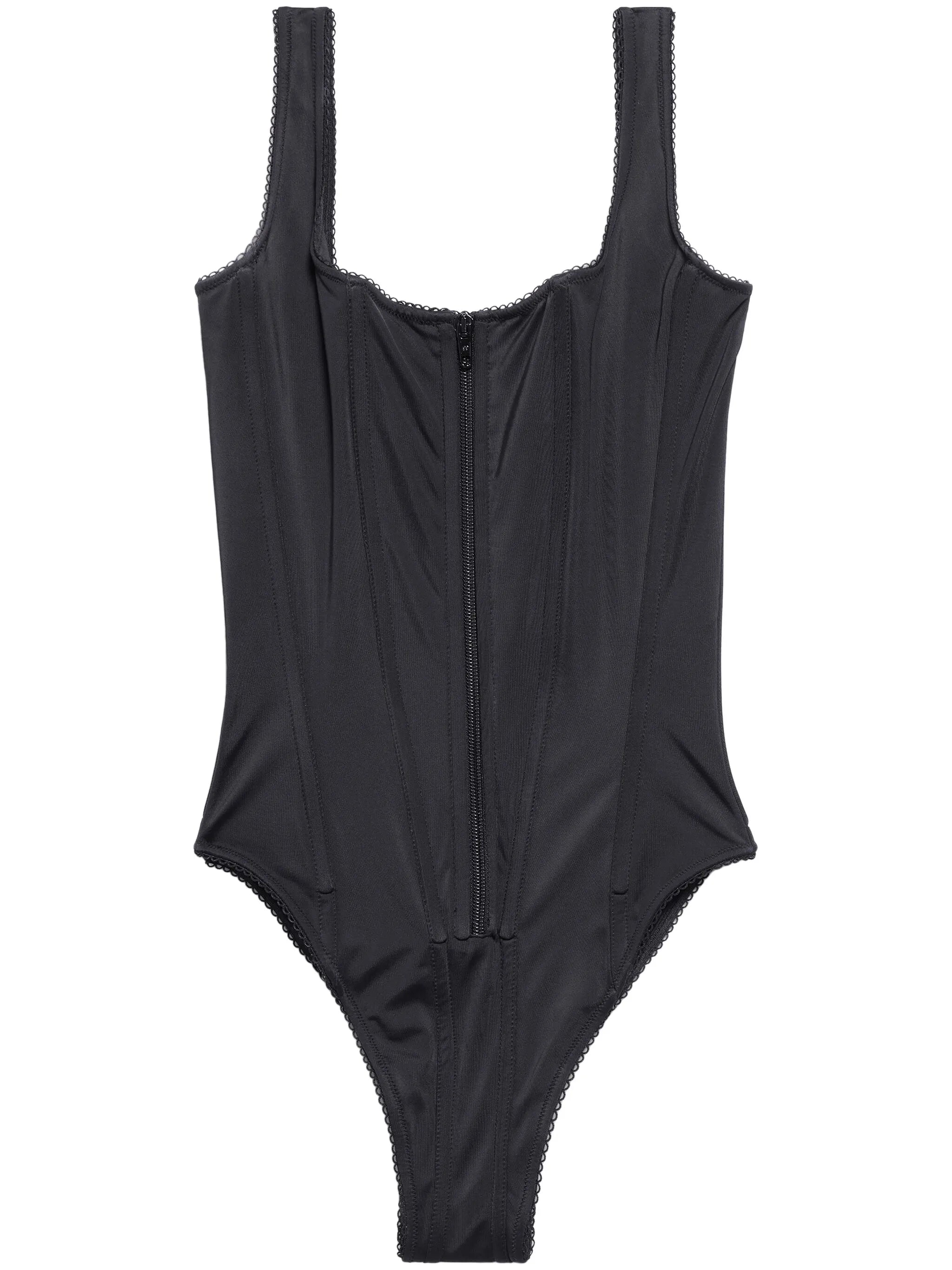 scalloped-trim corset swimsuit