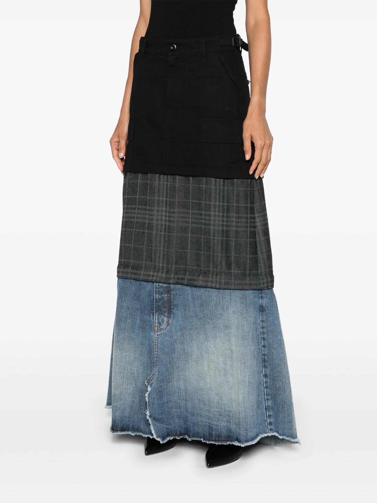 layered cargo maxi skirt