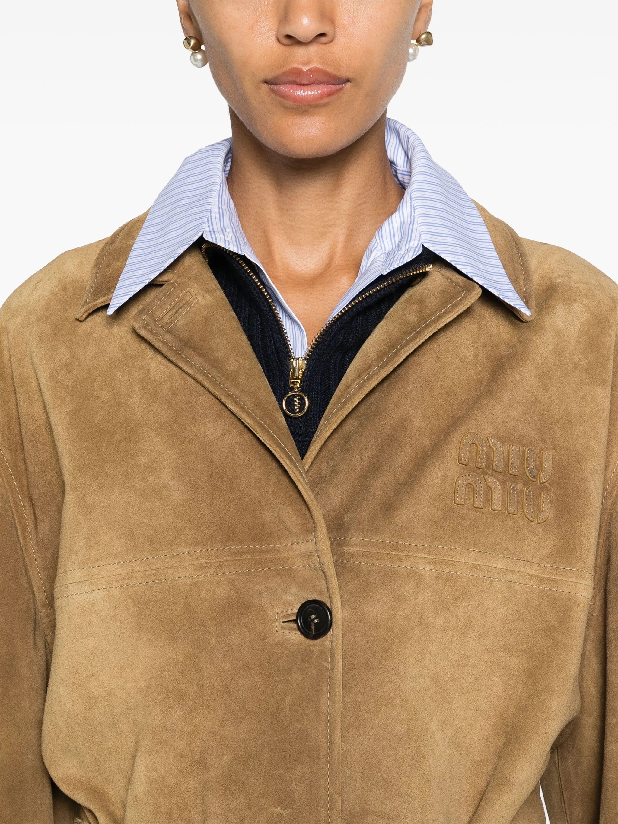 logo-patch suede jacket