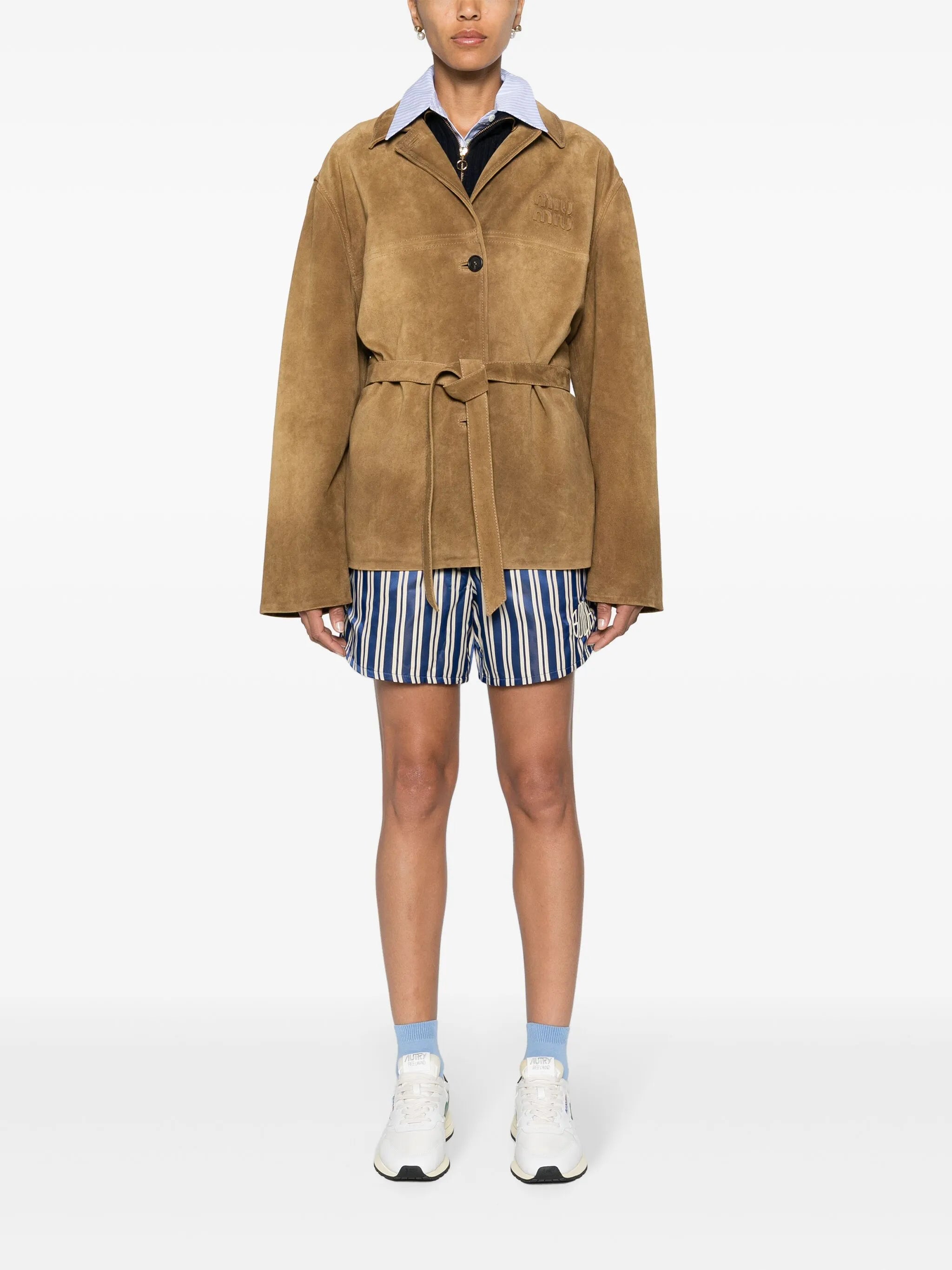 logo-patch suede jacket