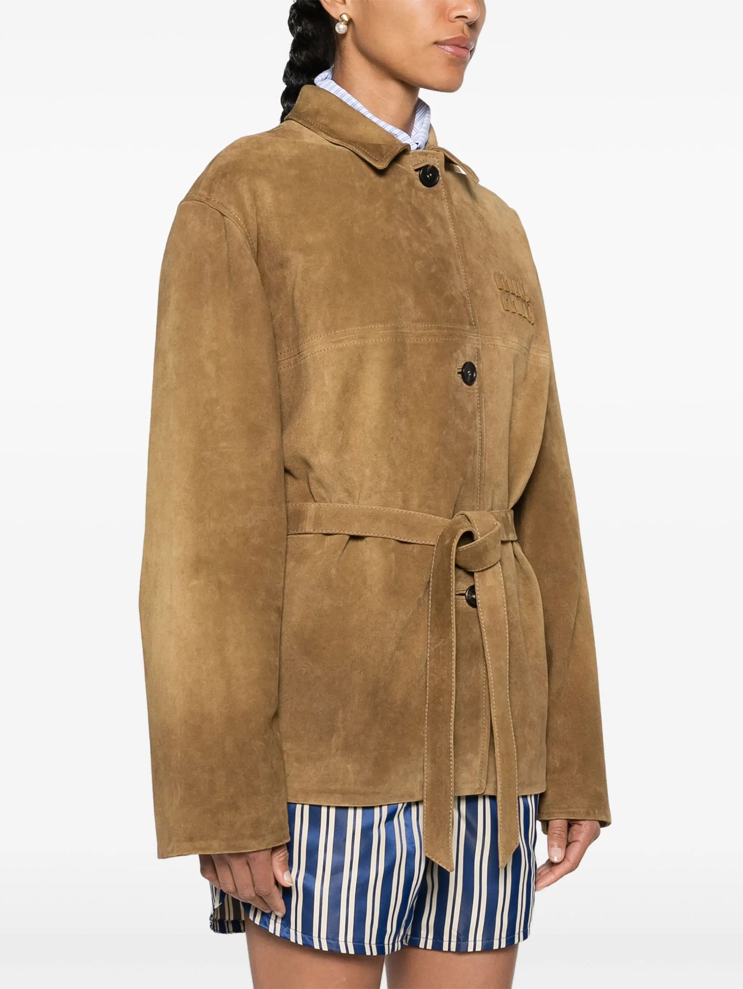 logo-patch suede jacket