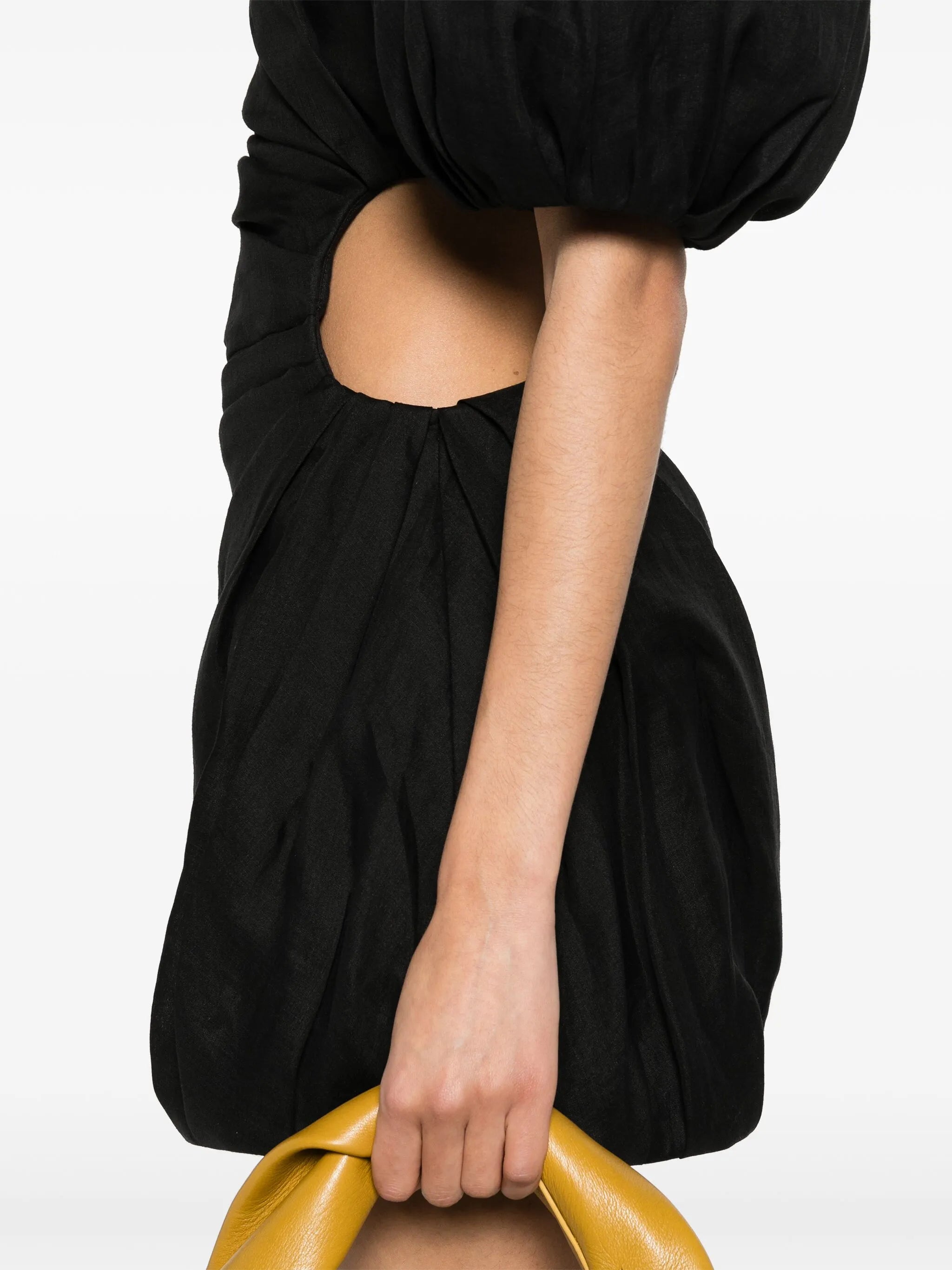 gathered one-shoulder minidress