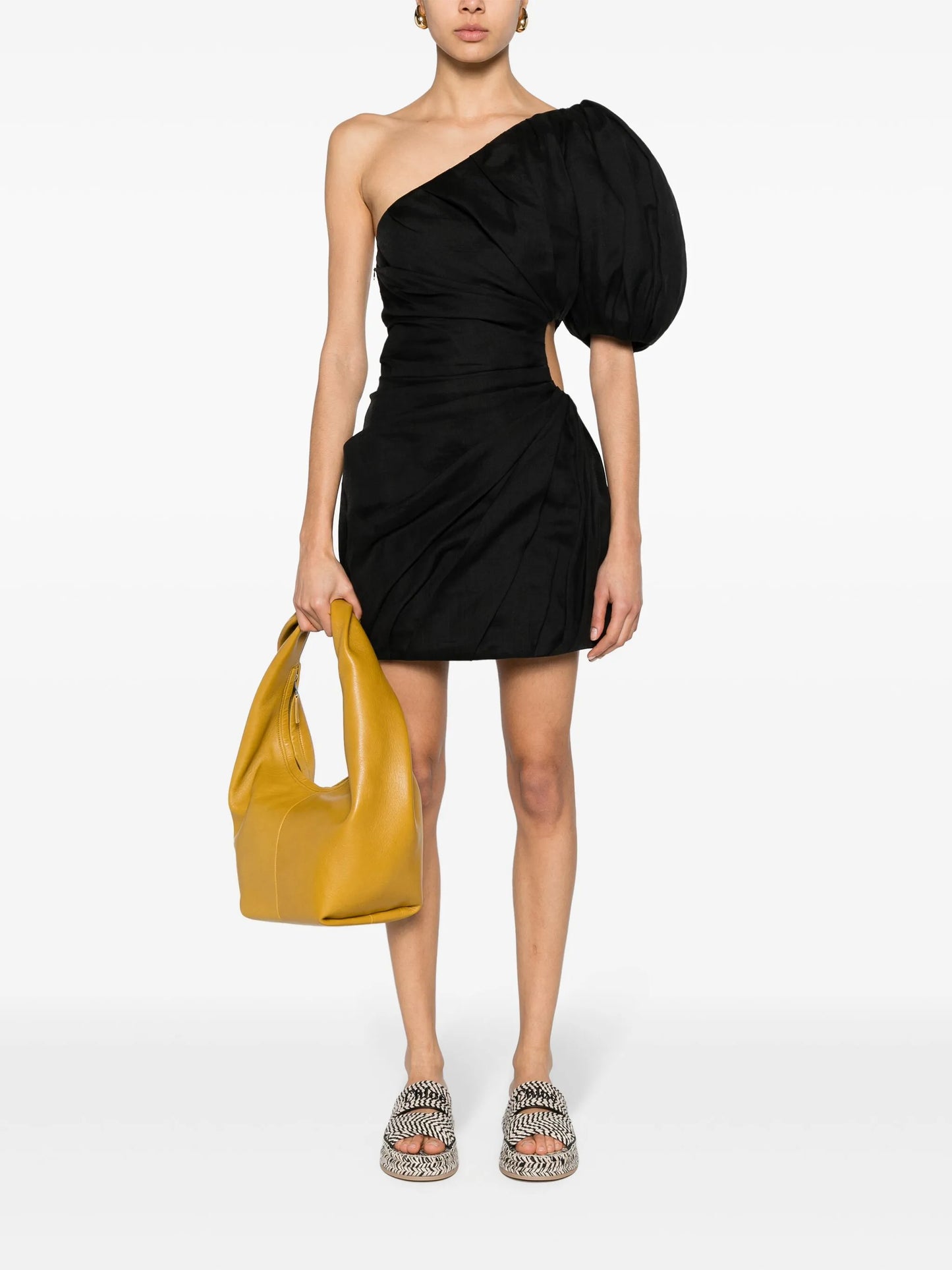gathered one-shoulder minidress