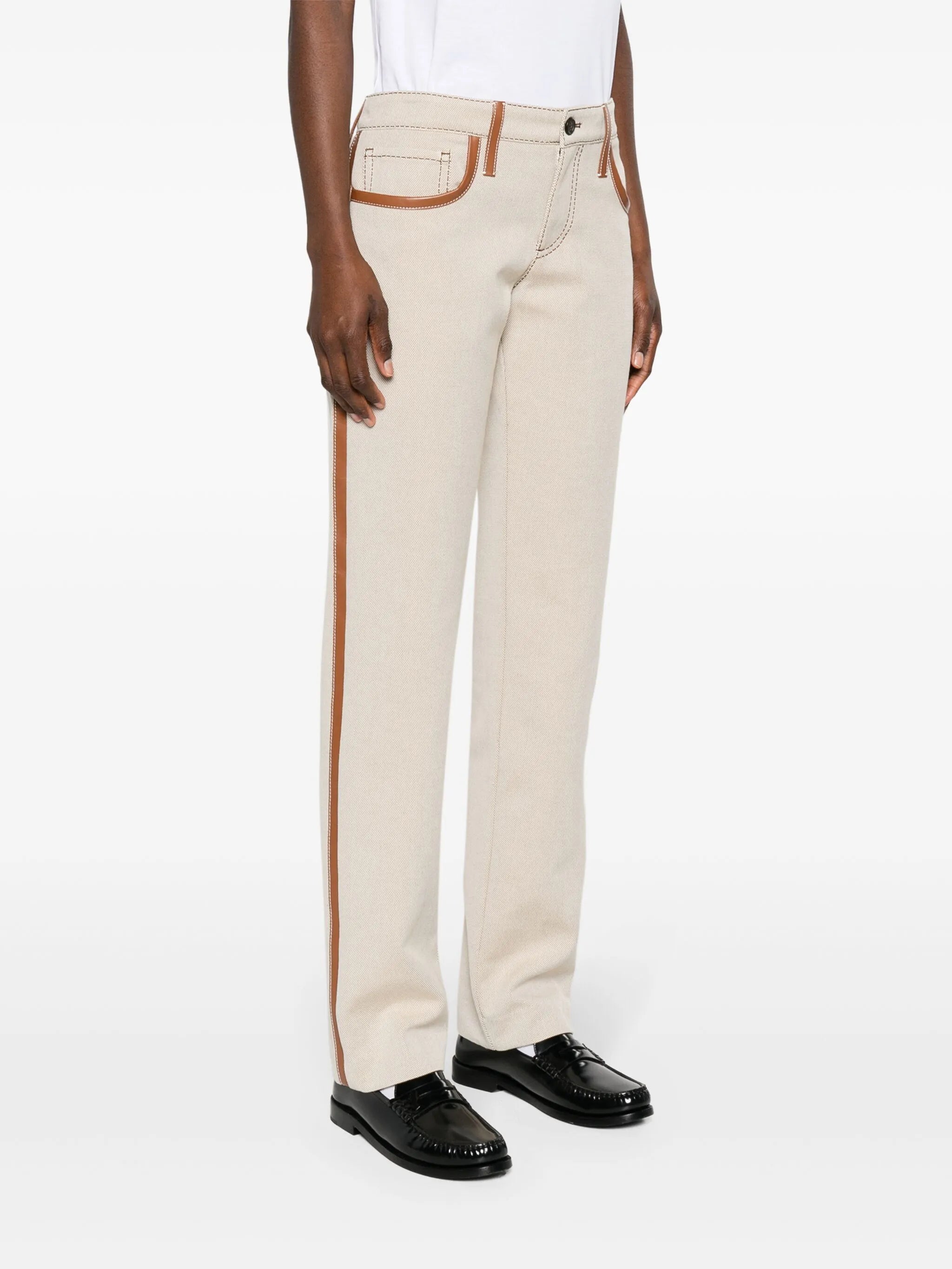 leather-trim canvas trousers