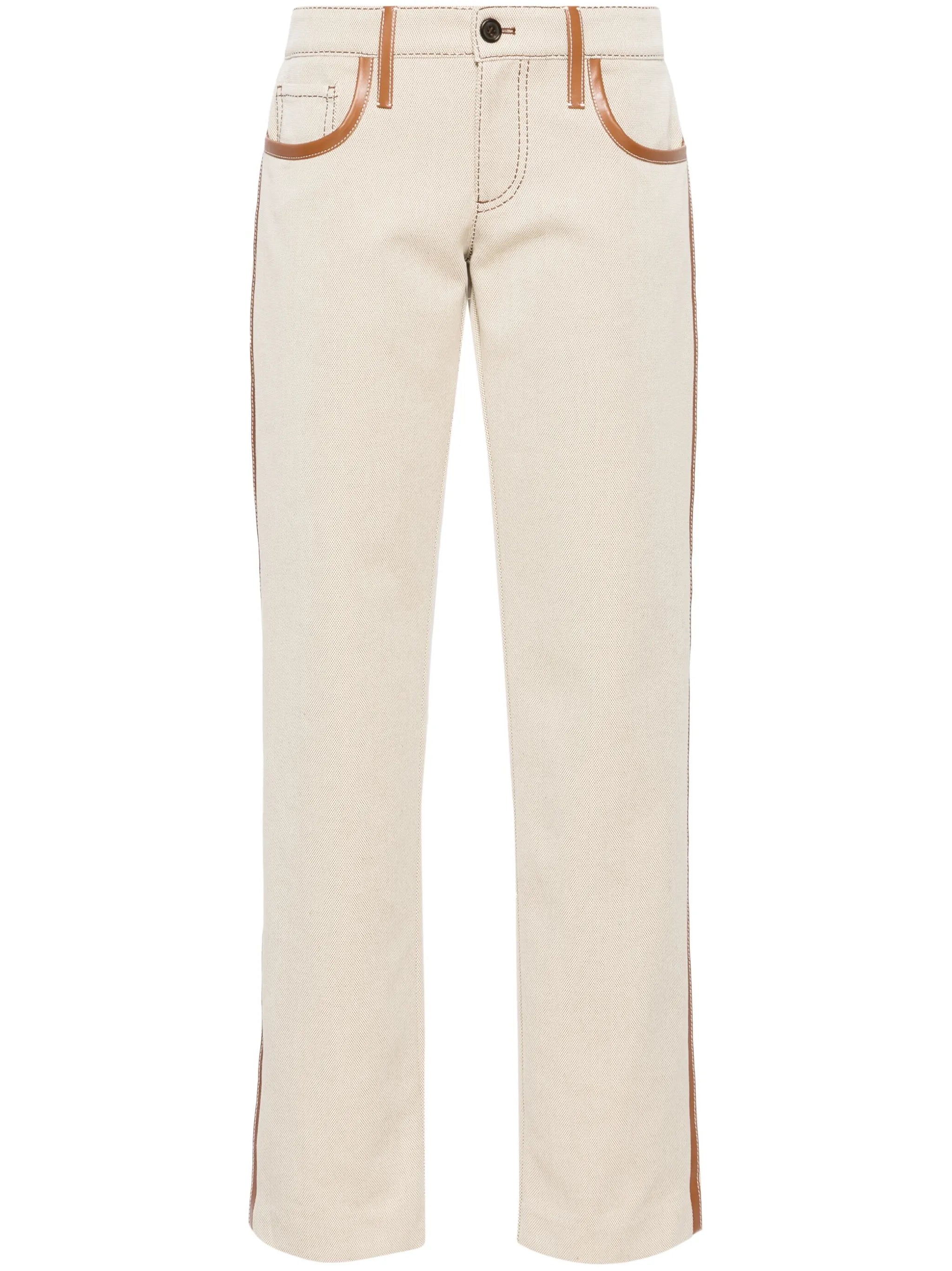 leather-trim canvas trousers